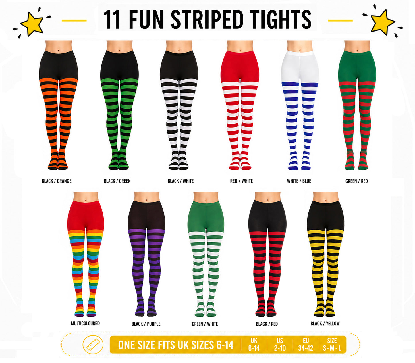 Coloured Striped Tights - Yellow & Black