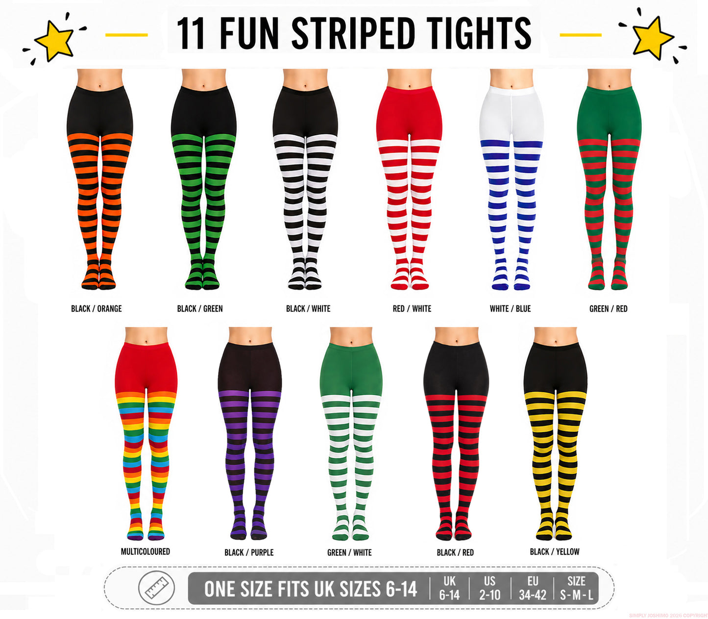 Coloured Striped Tights - Black & White