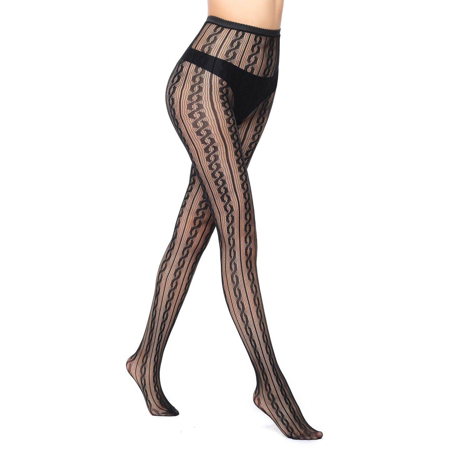 Womens interlocking chain print fishnet hosiery