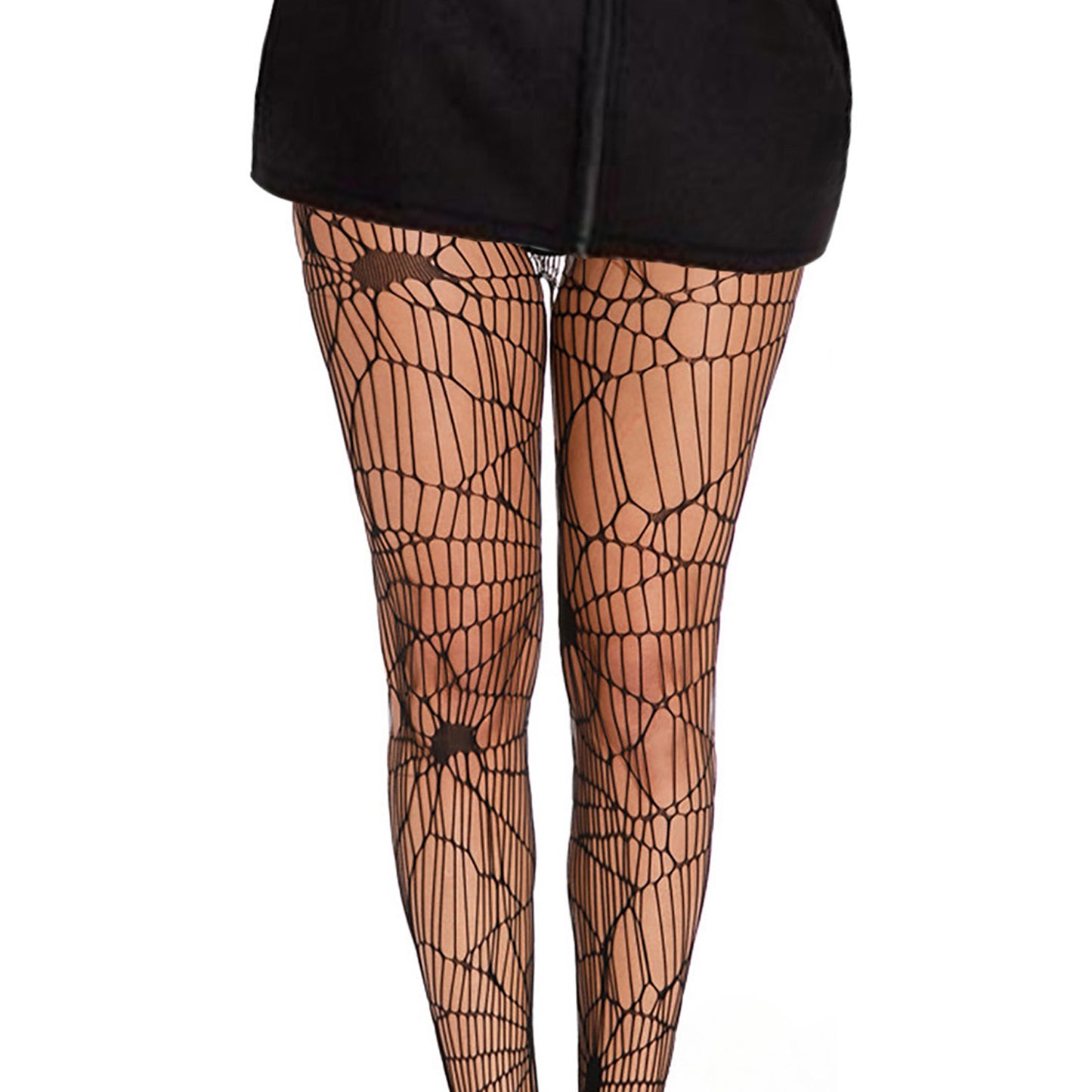 Woman's black Halloween spider web fishnet tights