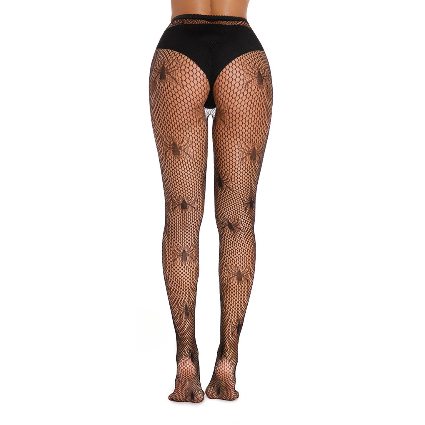 Spider Patterned Fishnet Halloween Black Tights