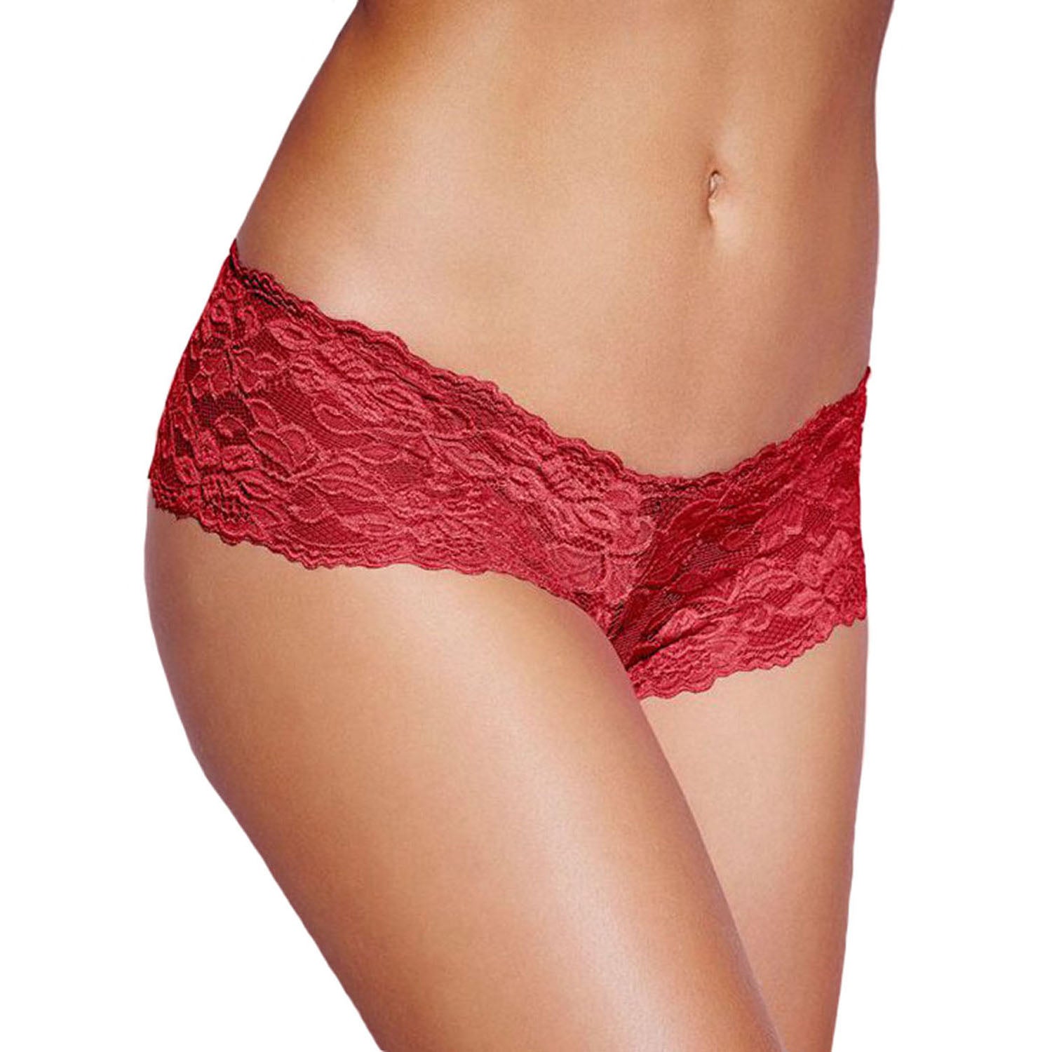 Floral Lace Scalloped French Knickers - Burgundy Red