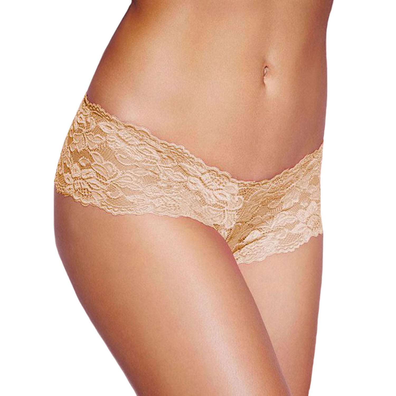 Floral Lace Scalloped French Knickers - Golden Beige