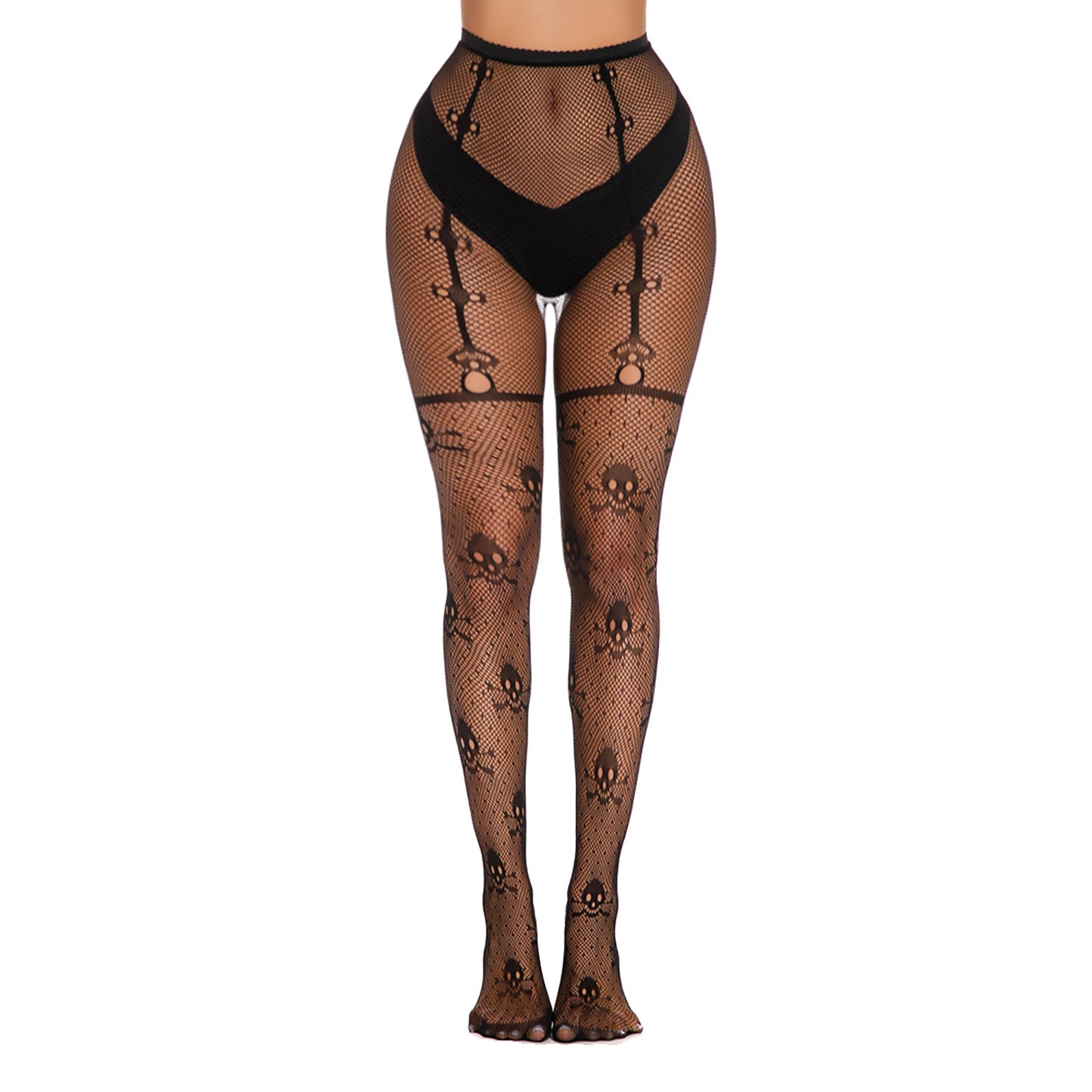 Gothic Skull Print Fishnet Tights In Black - Simply Joshimo