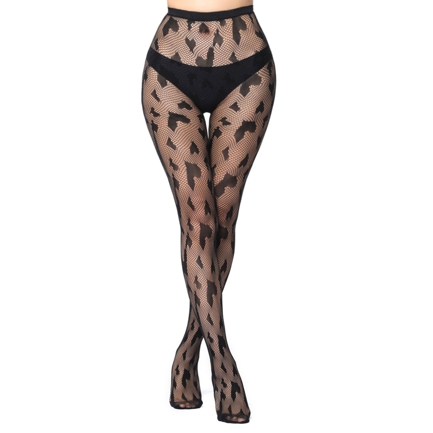 Black Valentines Love Heart Print Tights For Women