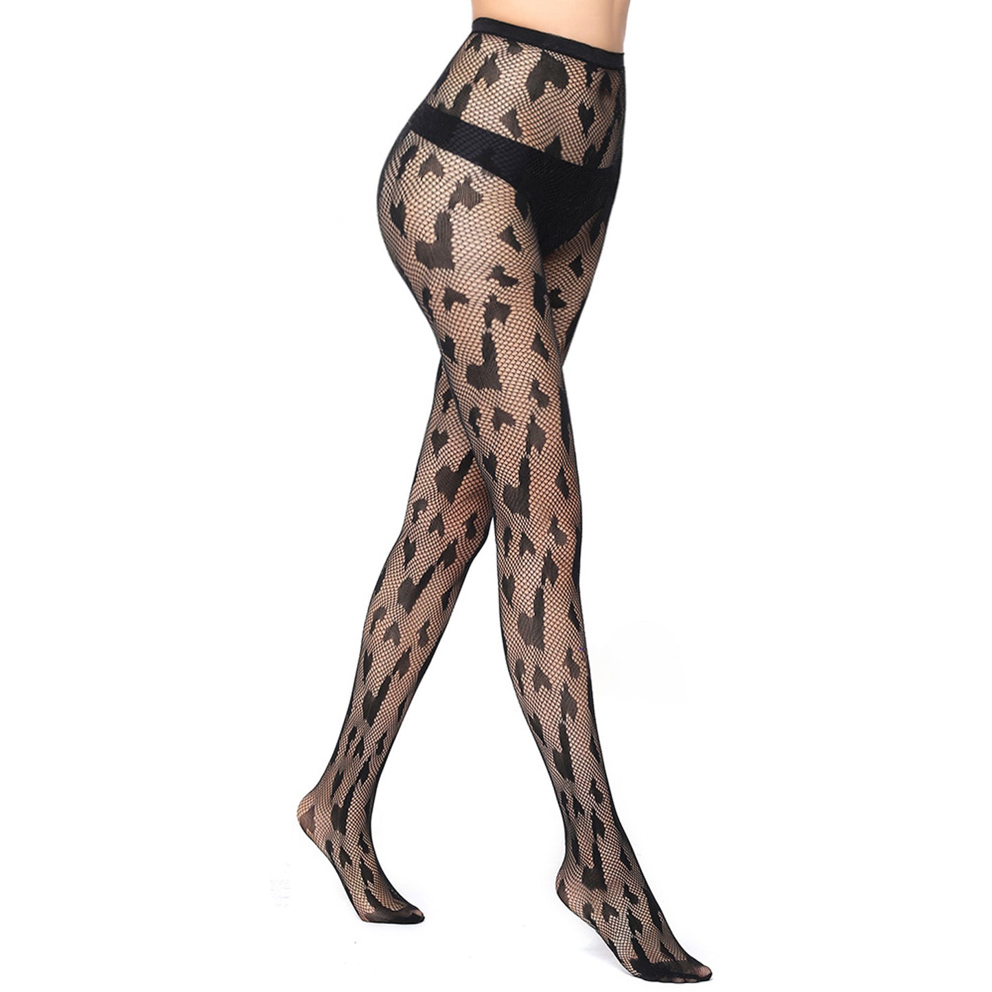 Love Heart Patterned Fishnet Tights For Ladies Fashion