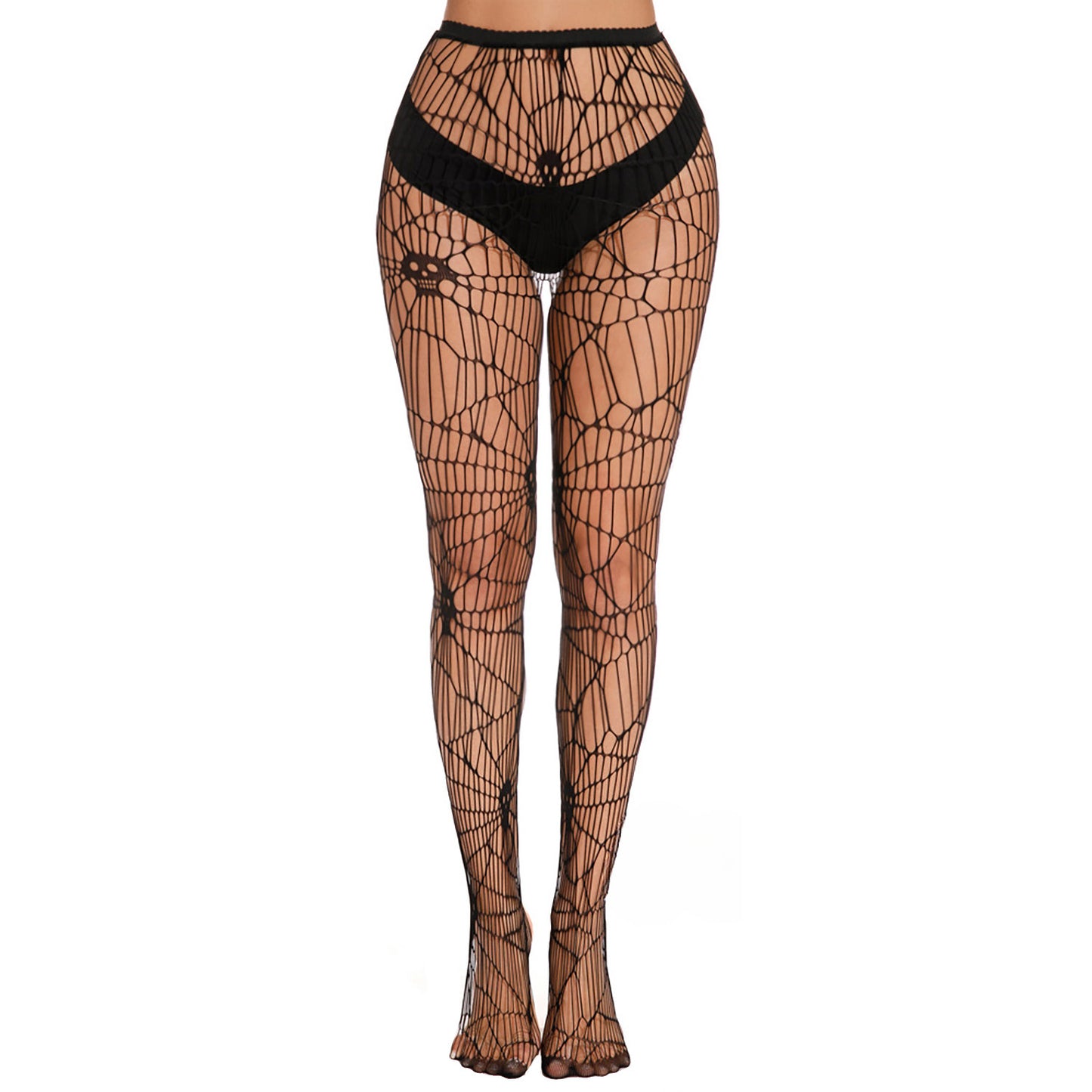 Hollow-Out Fishnet Tights With Skulls - Simply Joshimo