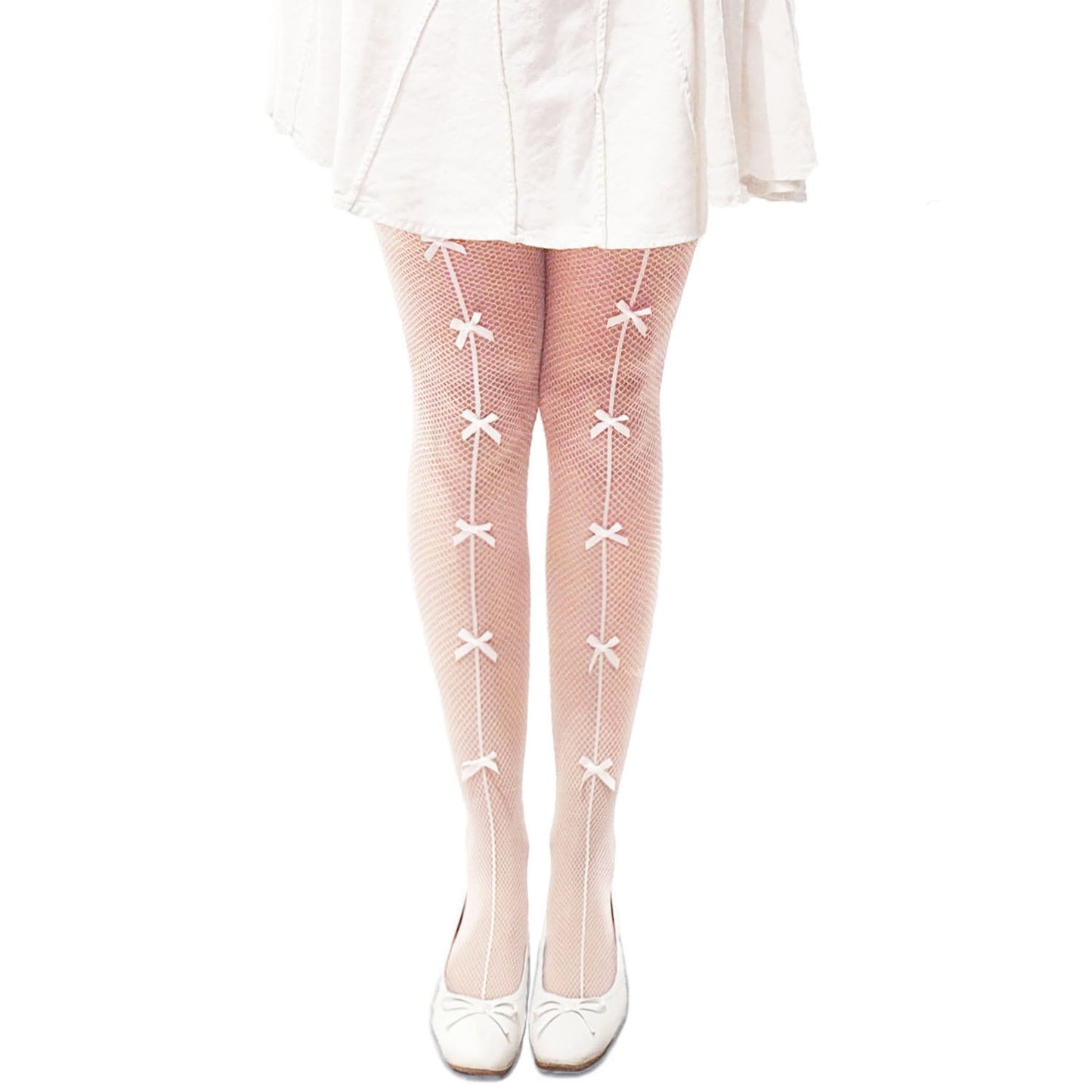 Ladies Bow Patterned White Tights - Simply Joshimo