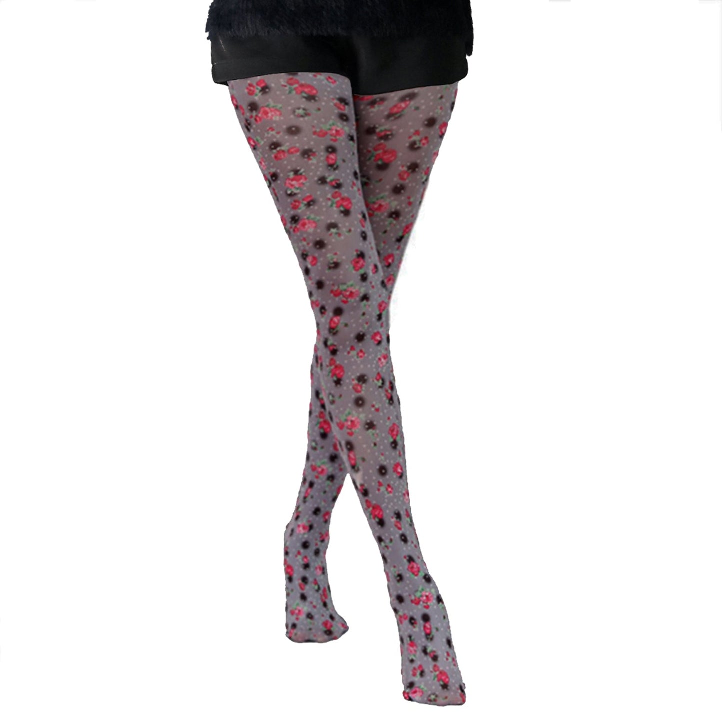 Grey and Black Floral Tights - Simply Joshimo