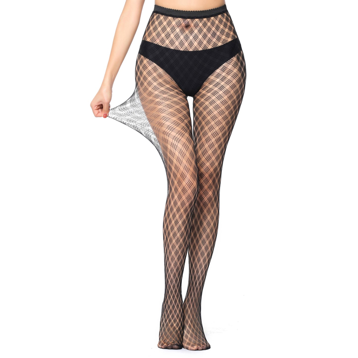 High waisted black patterned fishnet tights with stretch