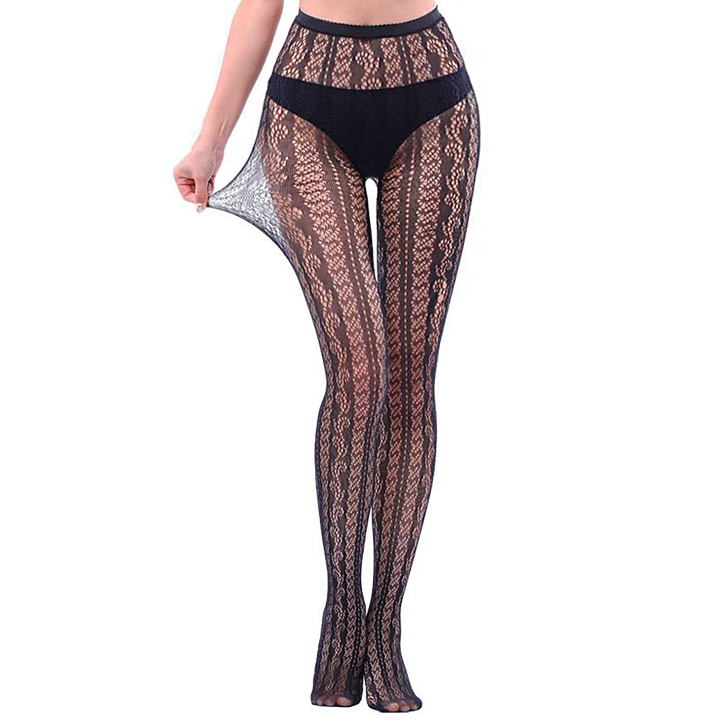 Simply Joshimo -Women's unique black aztec lace patterned fishnet fashion tights.