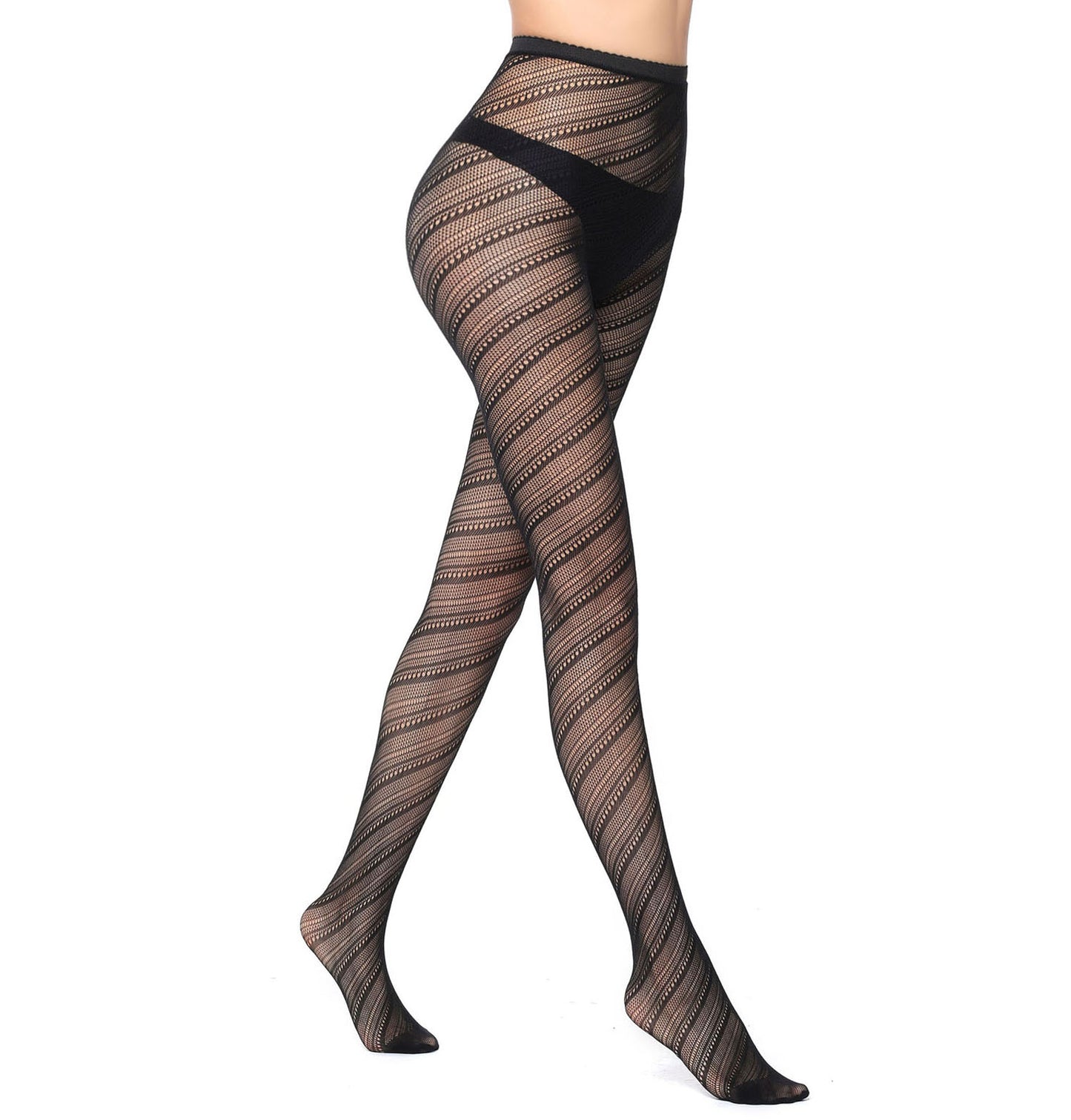 High waist tights in black with a striped lace print