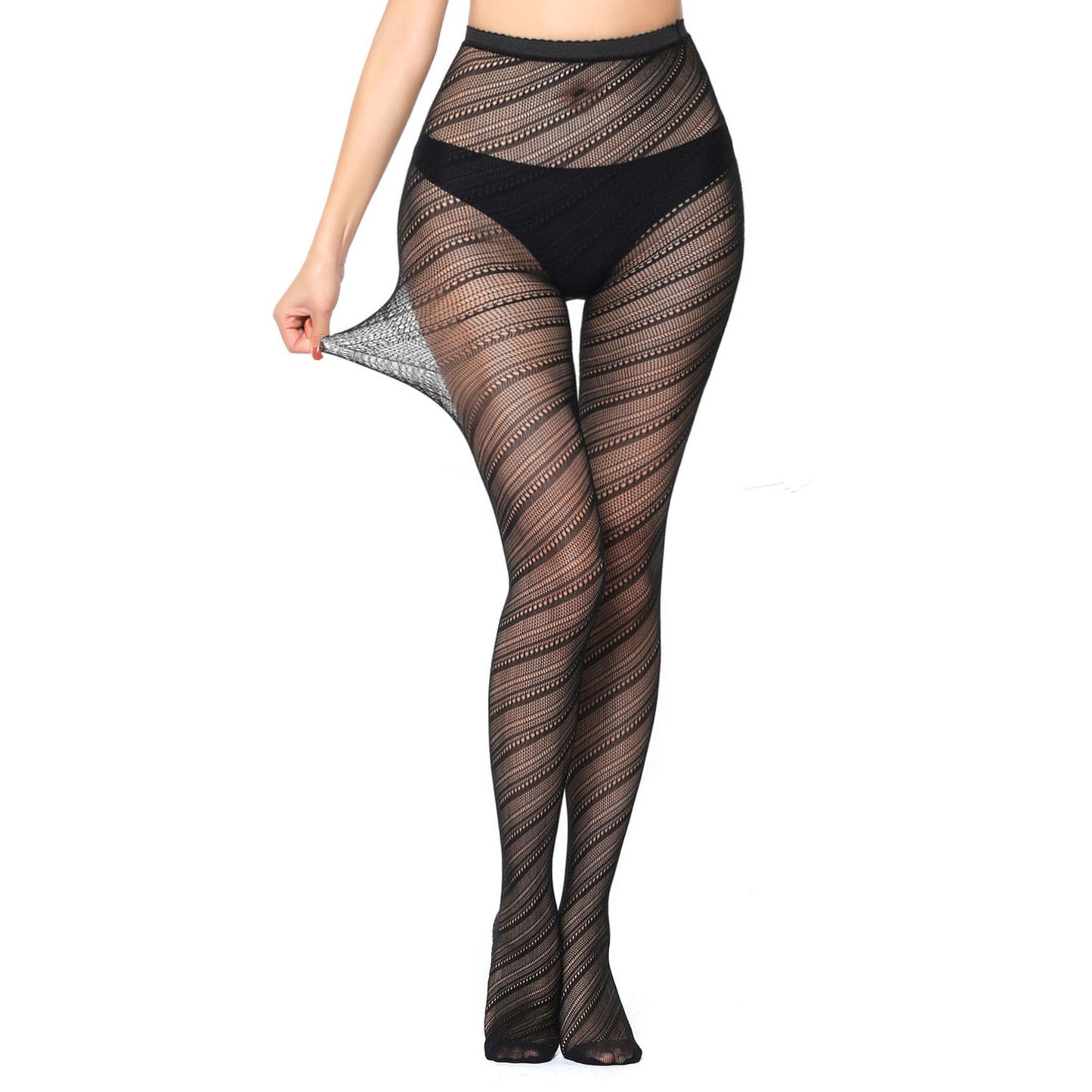 Womens black patterned tights with stretchy fishnet fabric