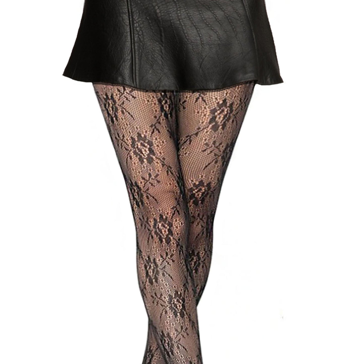 Rose tights in fishnet and lace with mini skirt