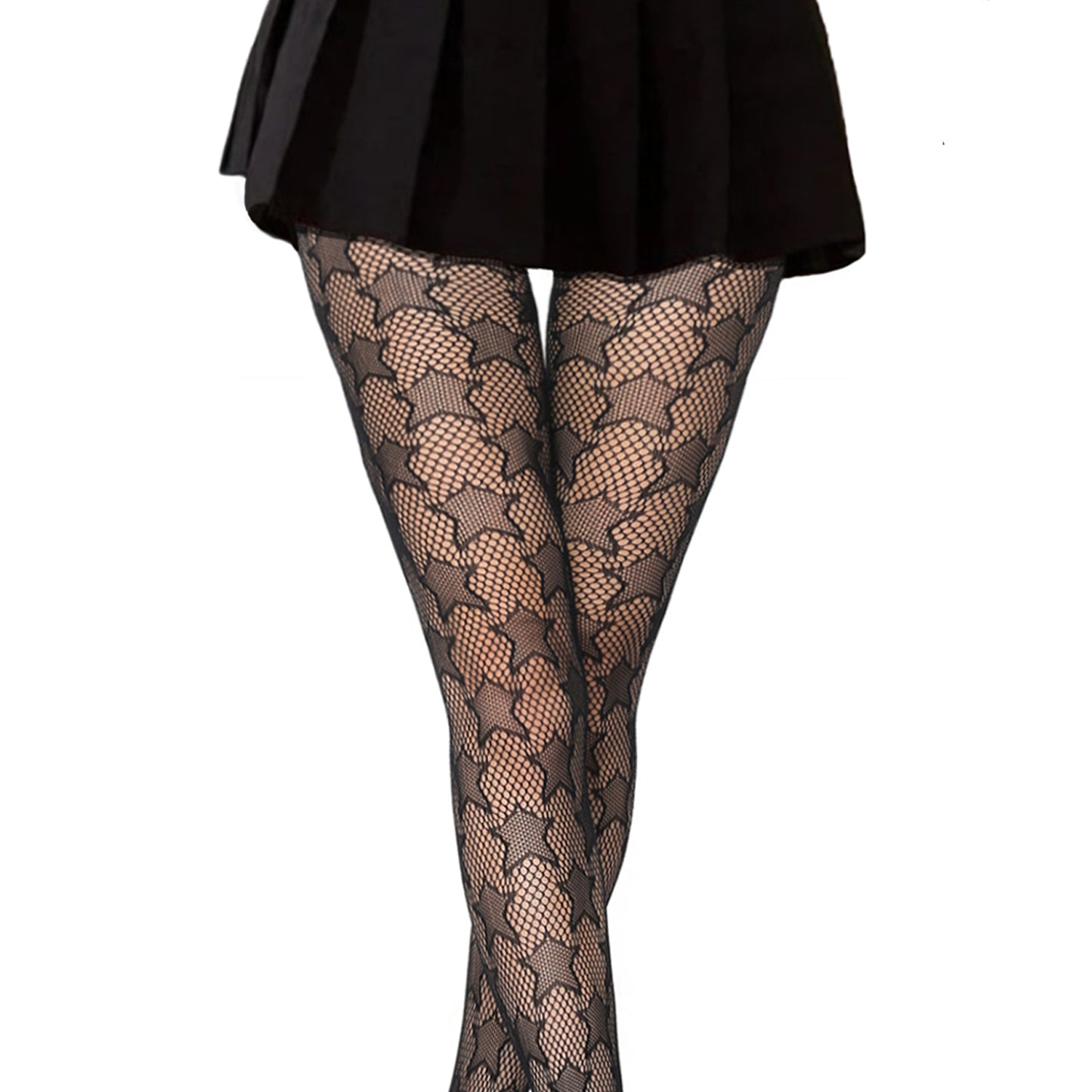 Black mini skirt with star tights in black