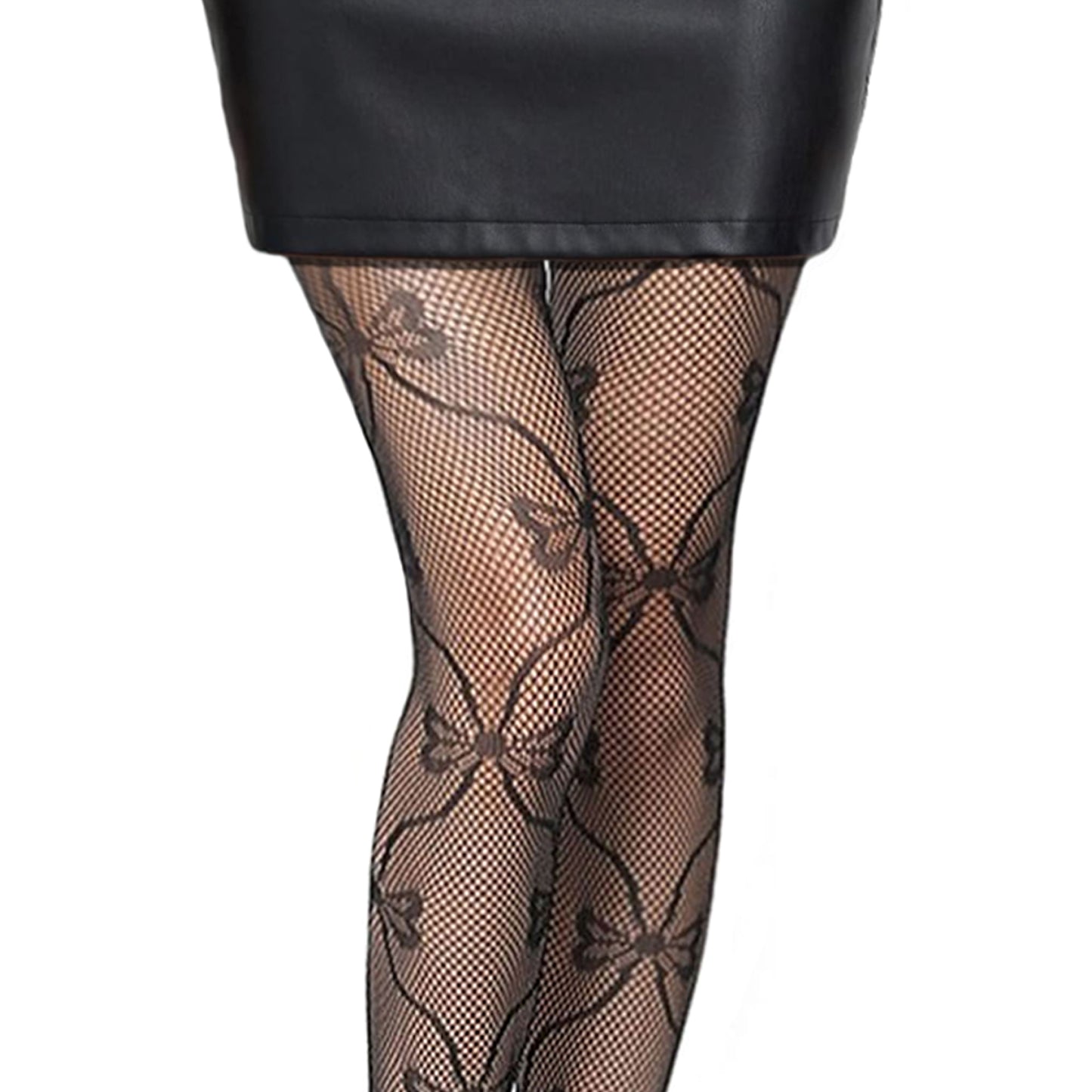 Bow tights and leather mini skirt outfit