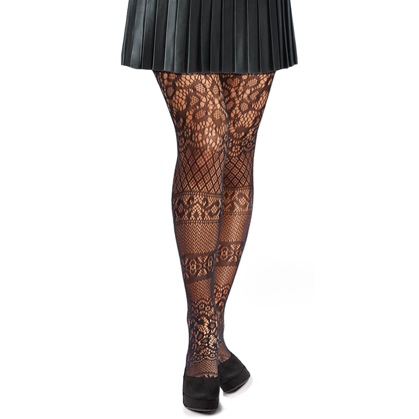 Simply Joshimo black pleated mini skirt outfit with tights