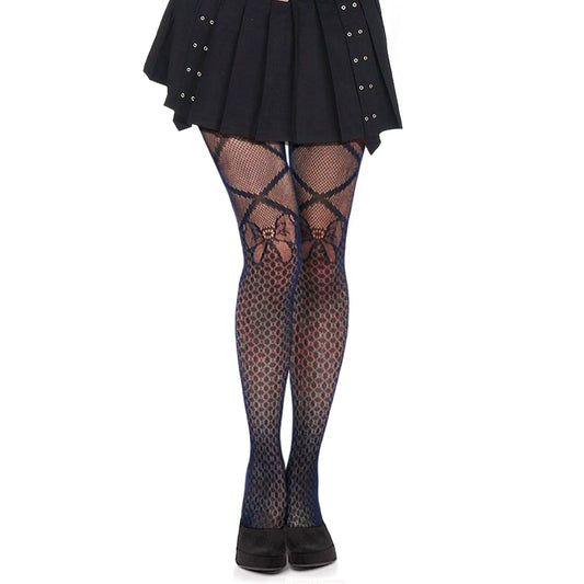 Womens patterned fishnet tights in black with bow - Simply Joshimo