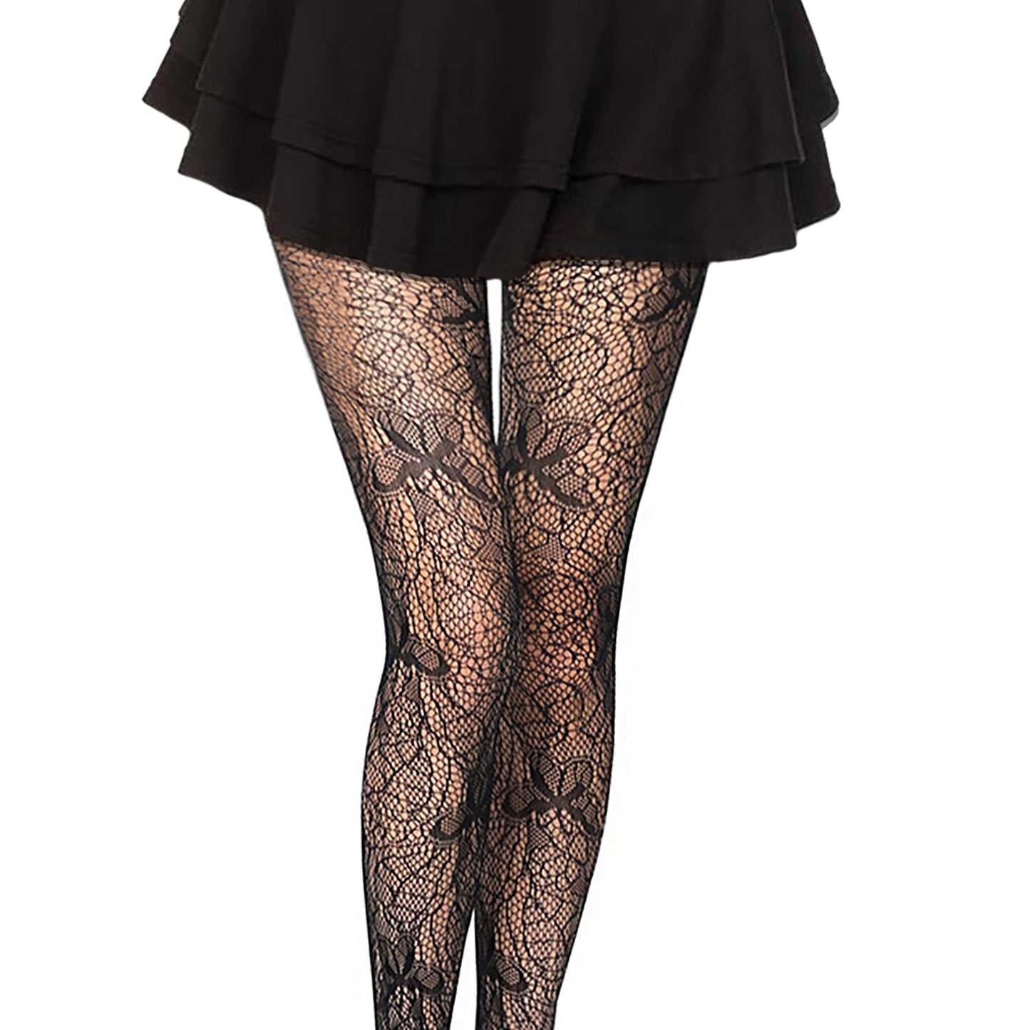 Black mini skirt with butterfly tights