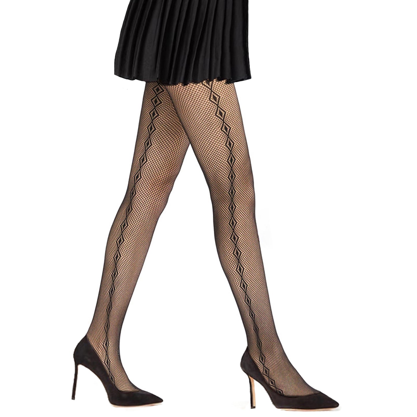 Simply Joshimo black double diamond seamed fishnets