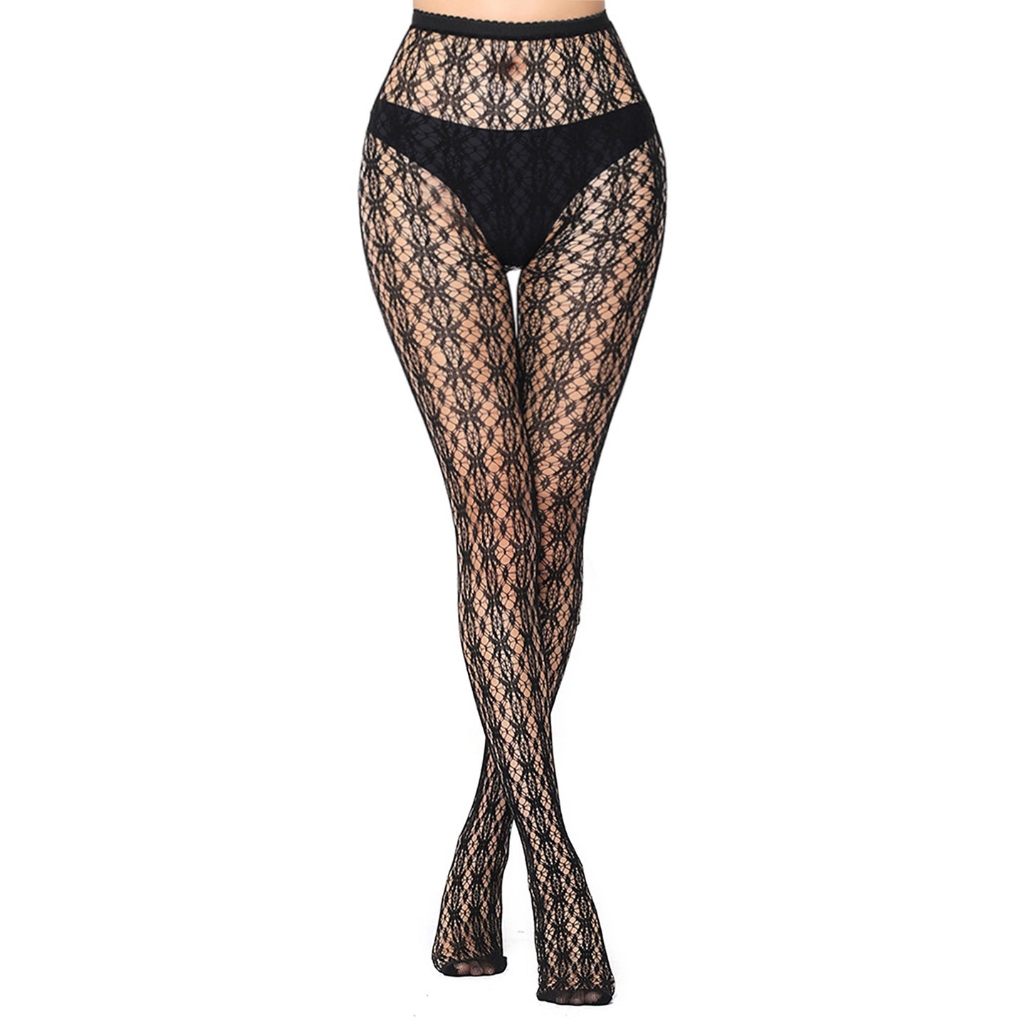 Womens snowflake geometric patterned black tights