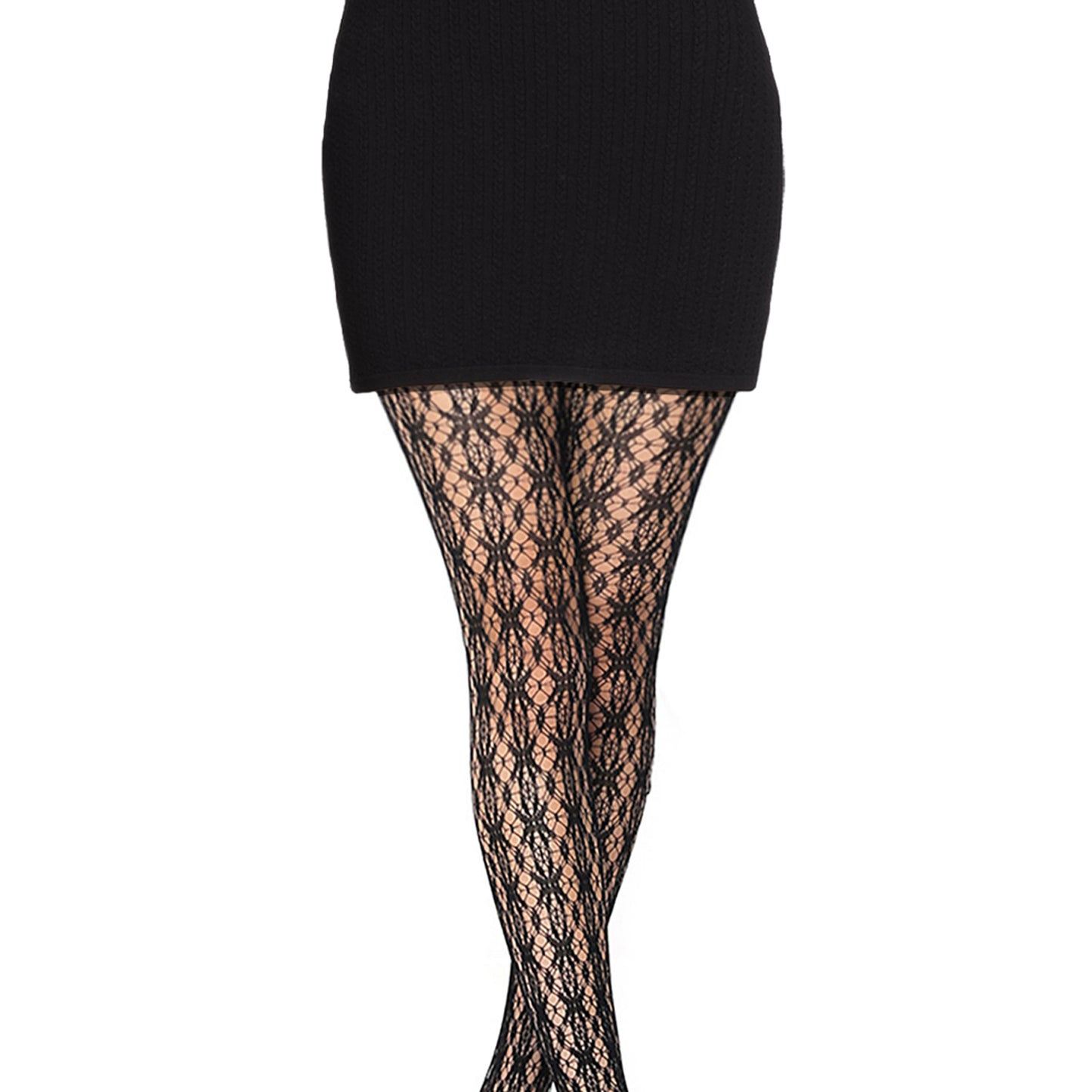 Black patterned tights with a bodycon black