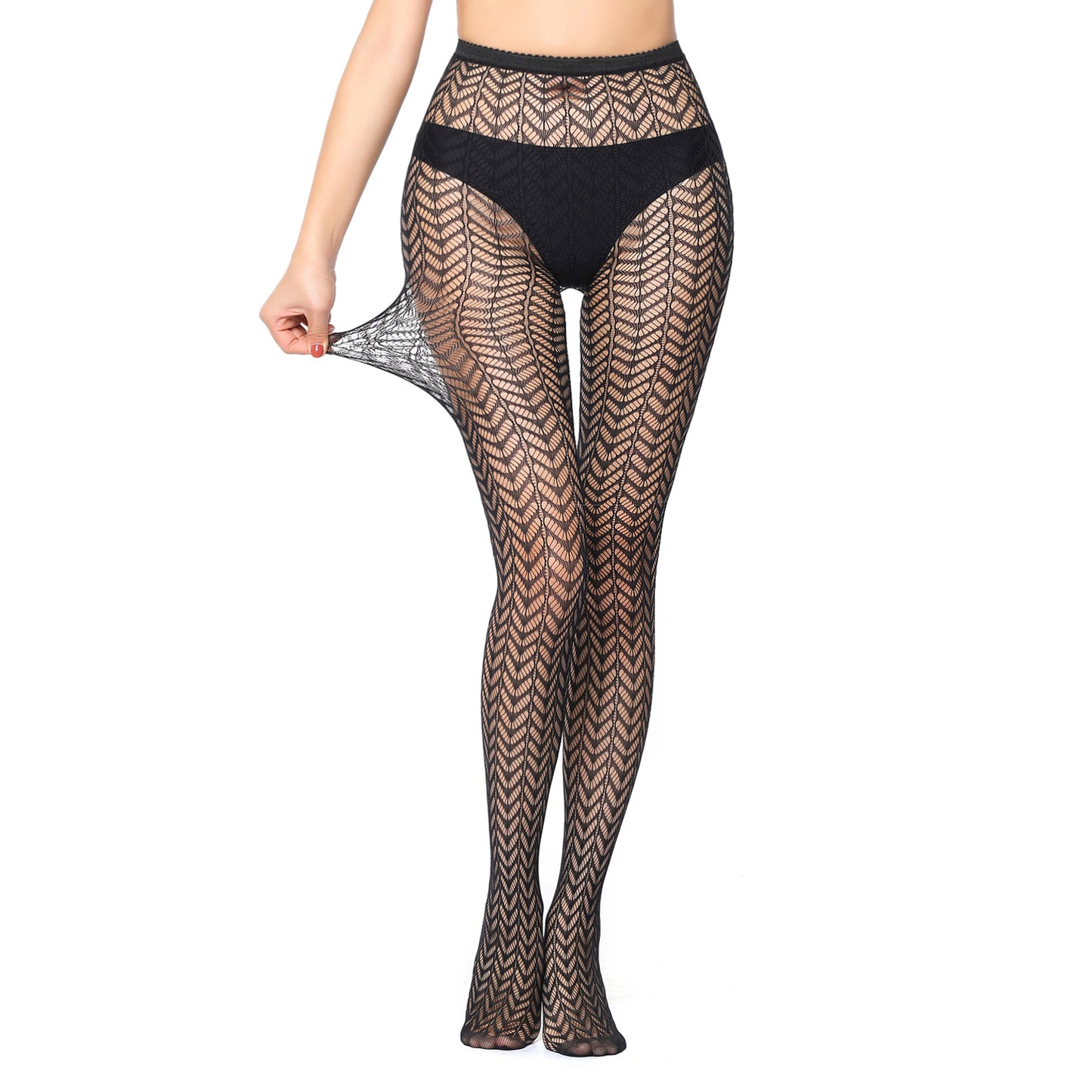 Stretchy High Waist Patterned Black Fishnets
