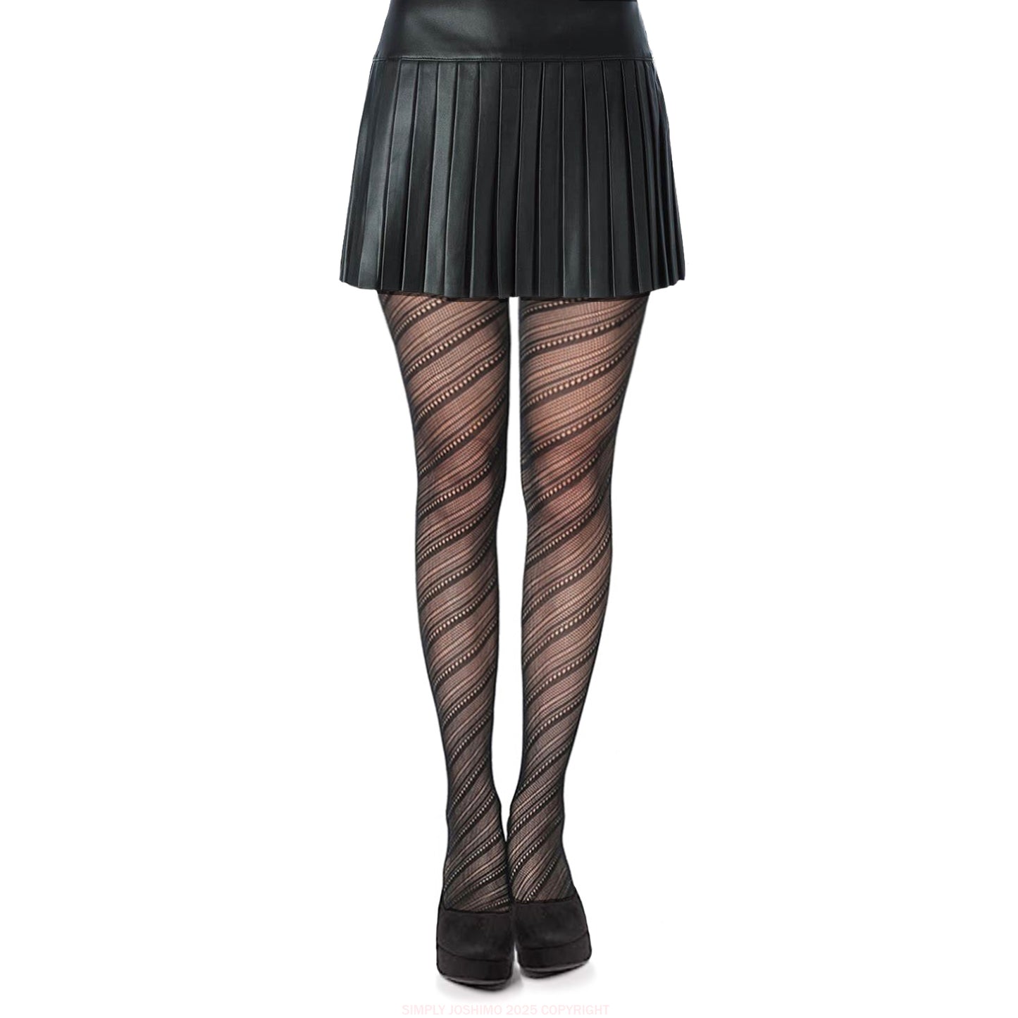 Simply Joshimo Striped tights with a mini leather skirt