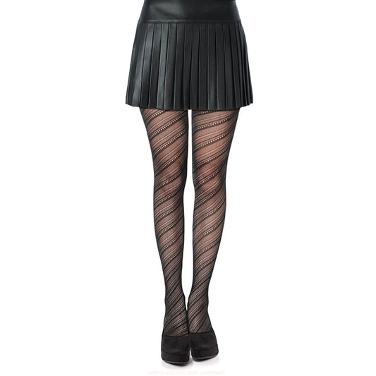 Simply Joshimo Striped tights with a mini leather skirt