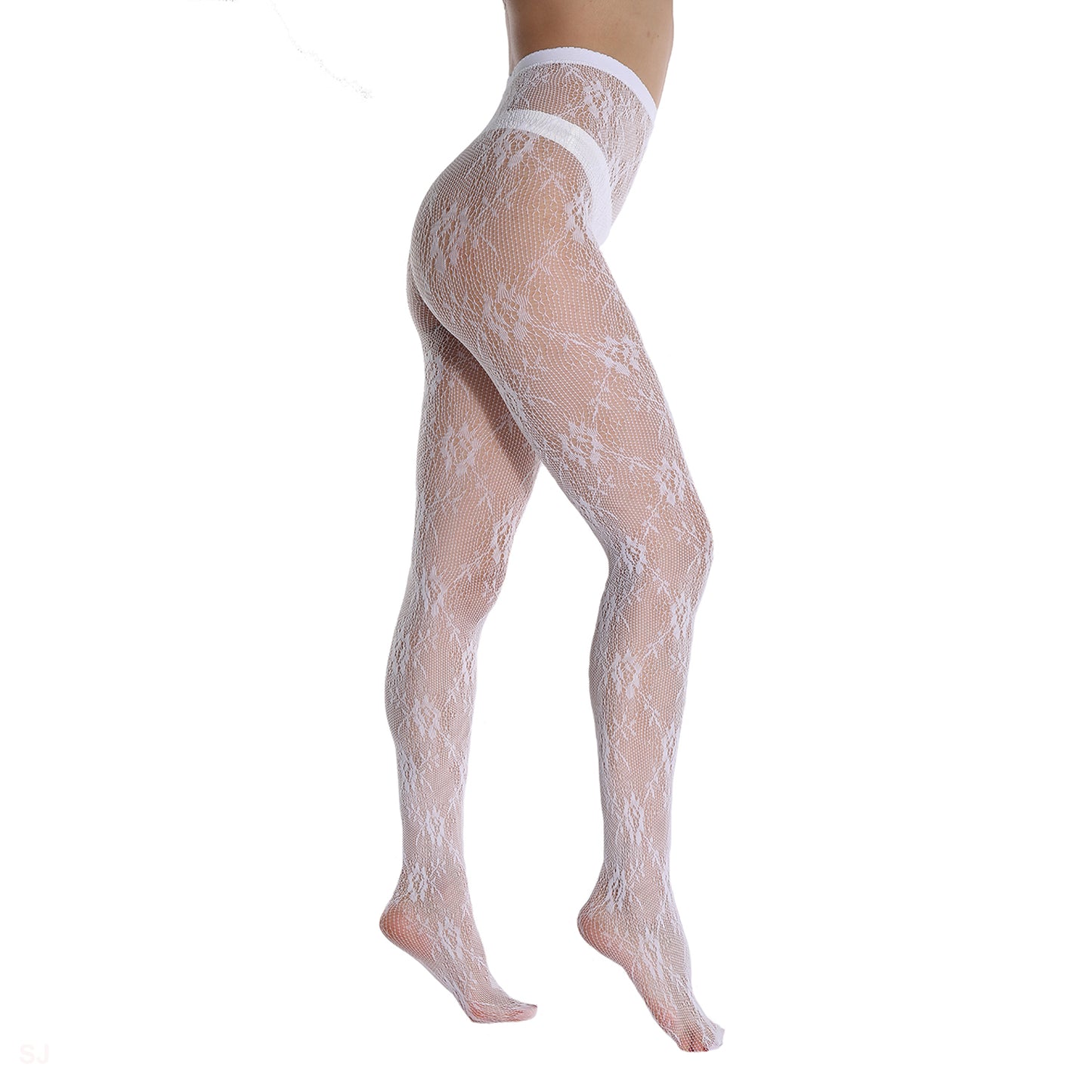 White Lace Flower Patterned Tights - Simply Joshimo