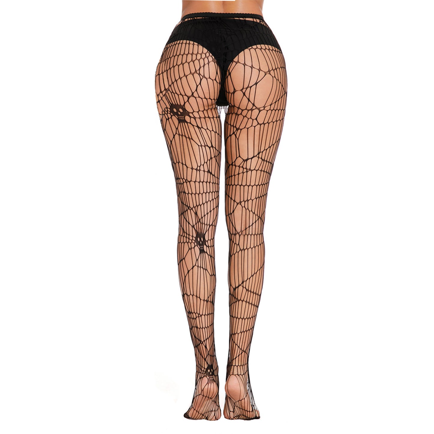 Goth fashion black skull and web halloween net tights for women
