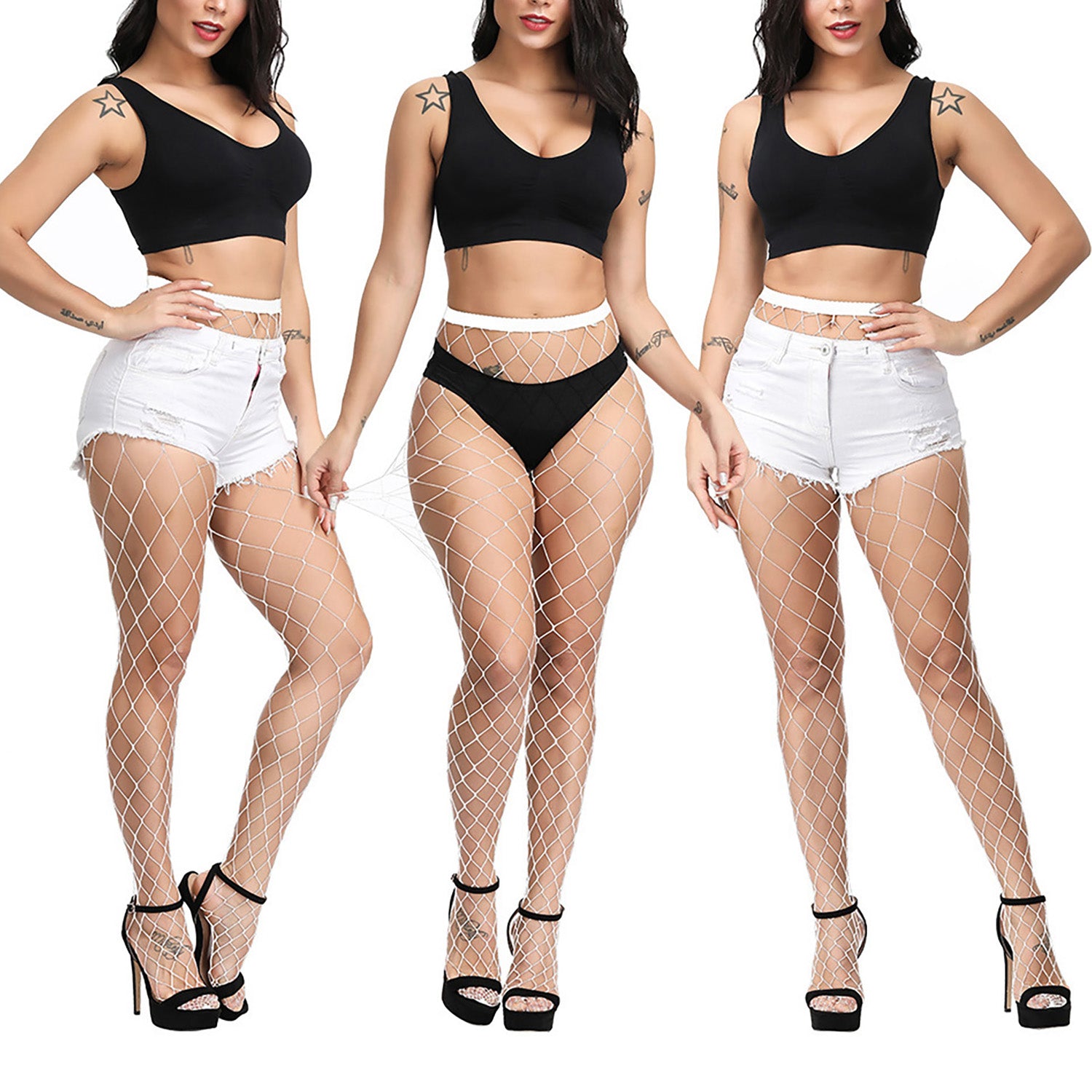 womens extra wide whale net tights in pure white