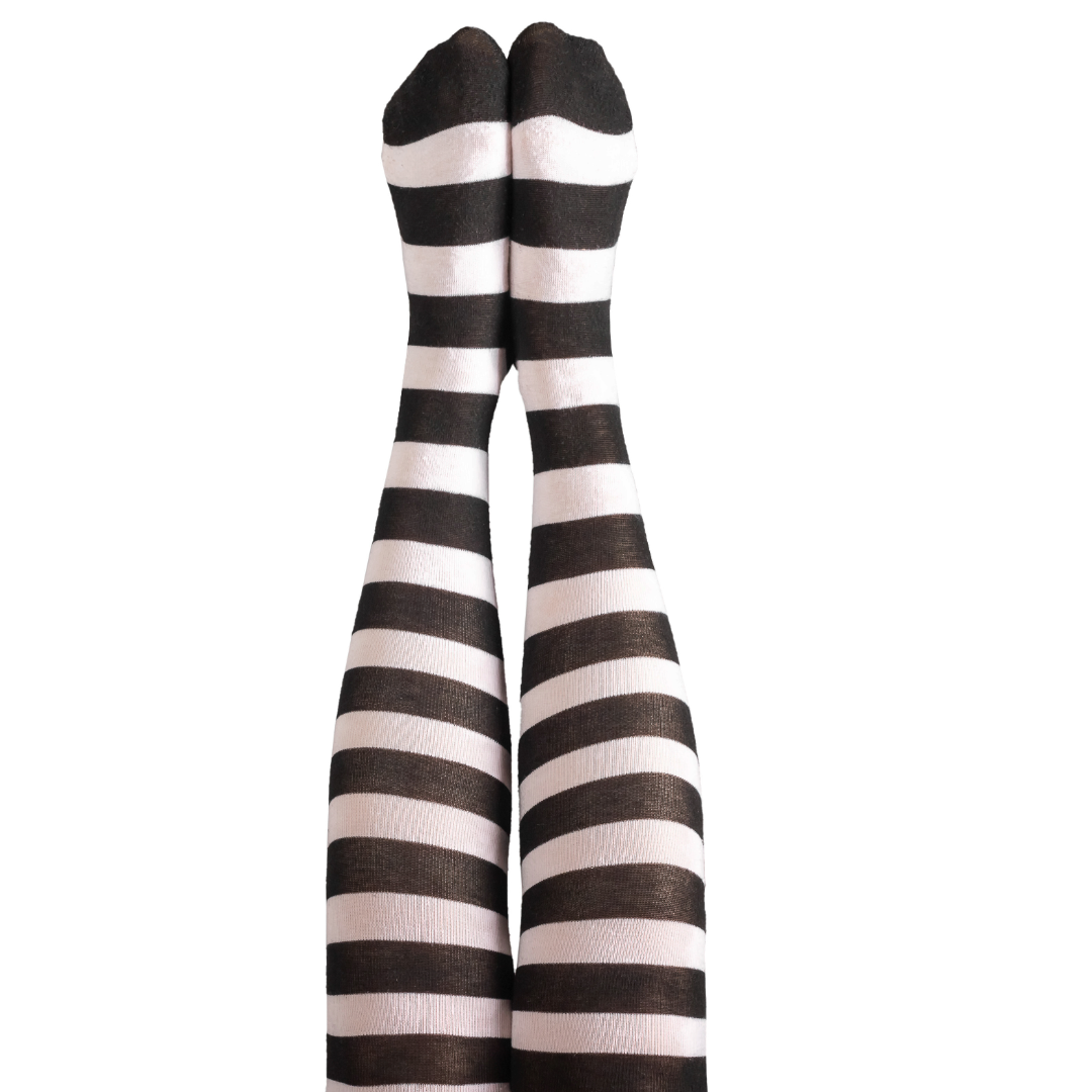 black and white horizontal striped tights