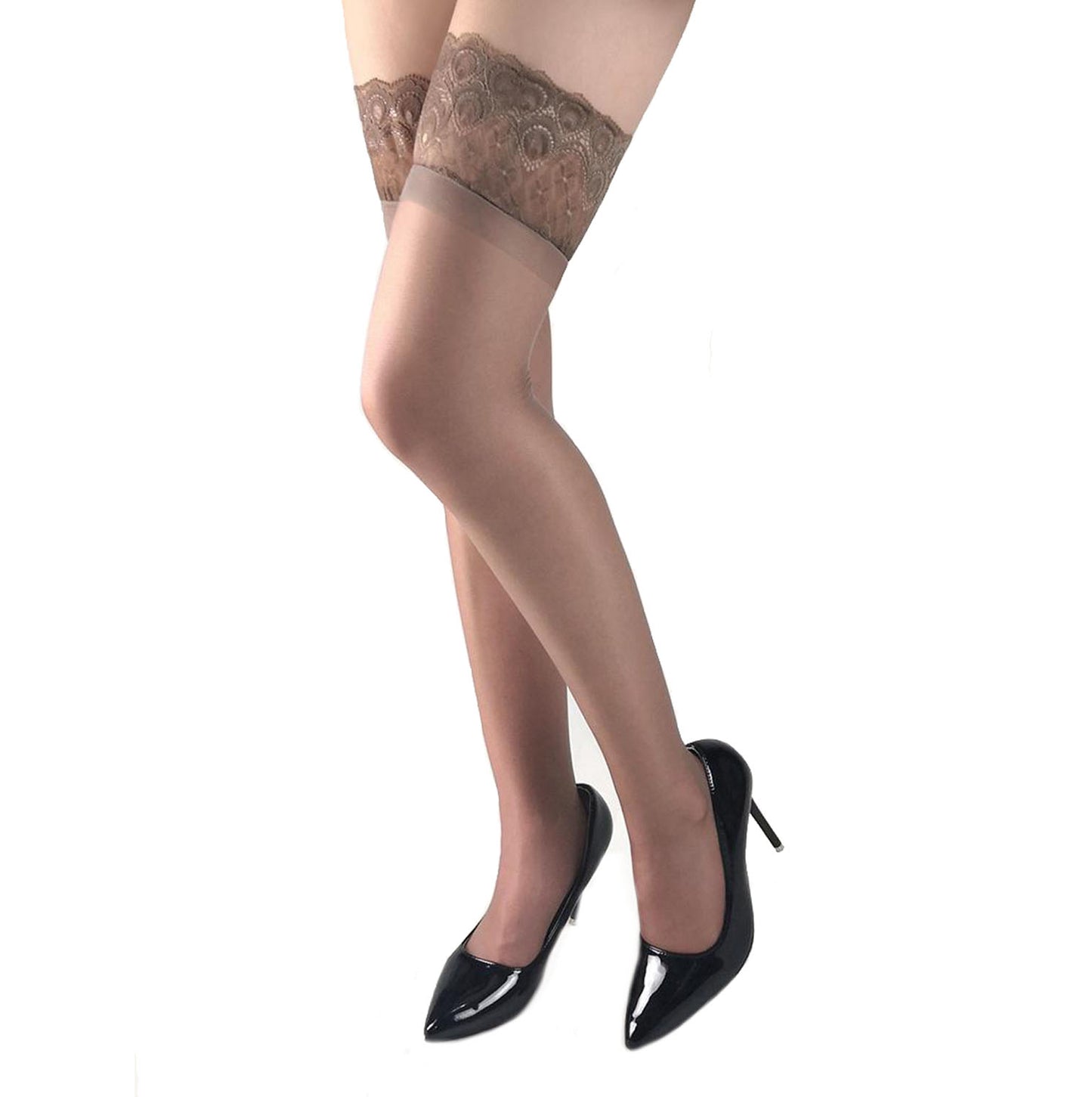 Floral Lace Top 15 Denier Brown Sheer Hold Up- Simply Joshimo