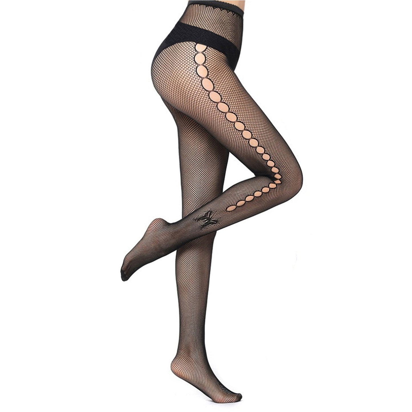 Side seamed hollow out tights with a butterfly