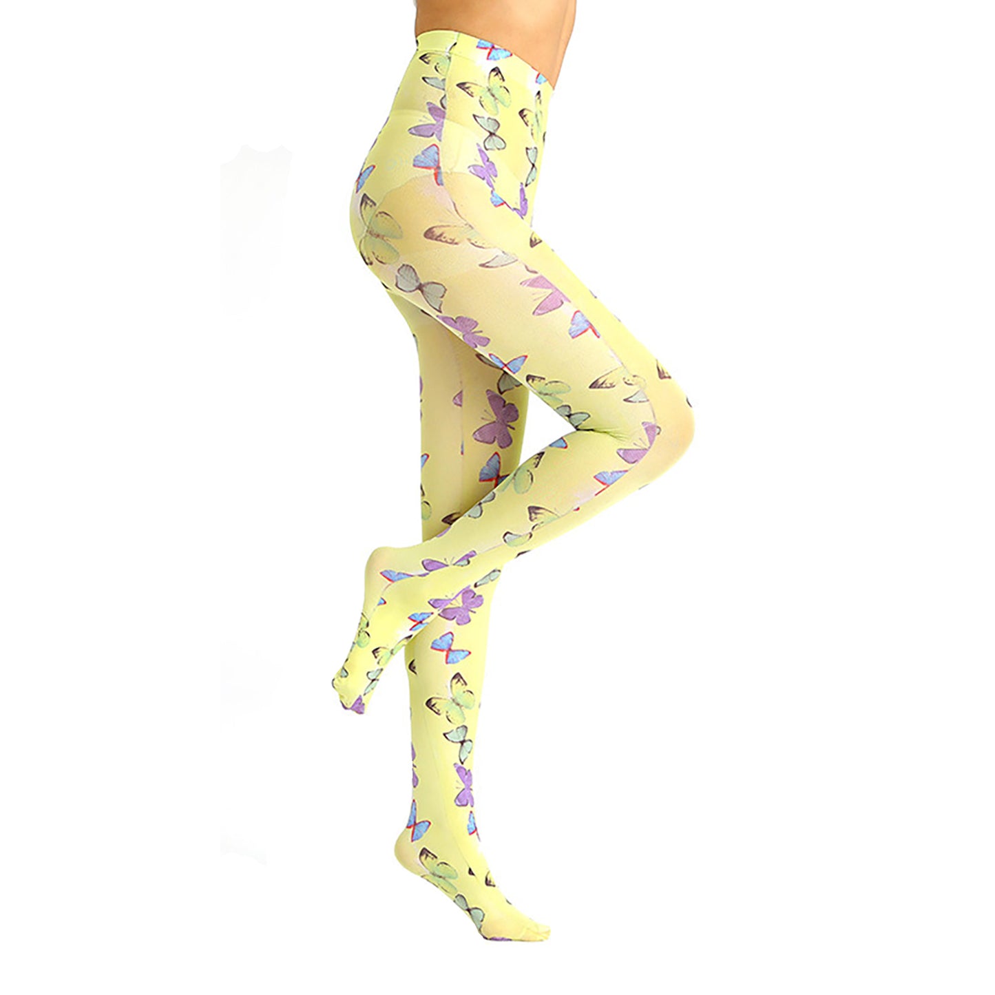 Yellow Butterfly Patterned Sheer Tights- Simply Joshimo