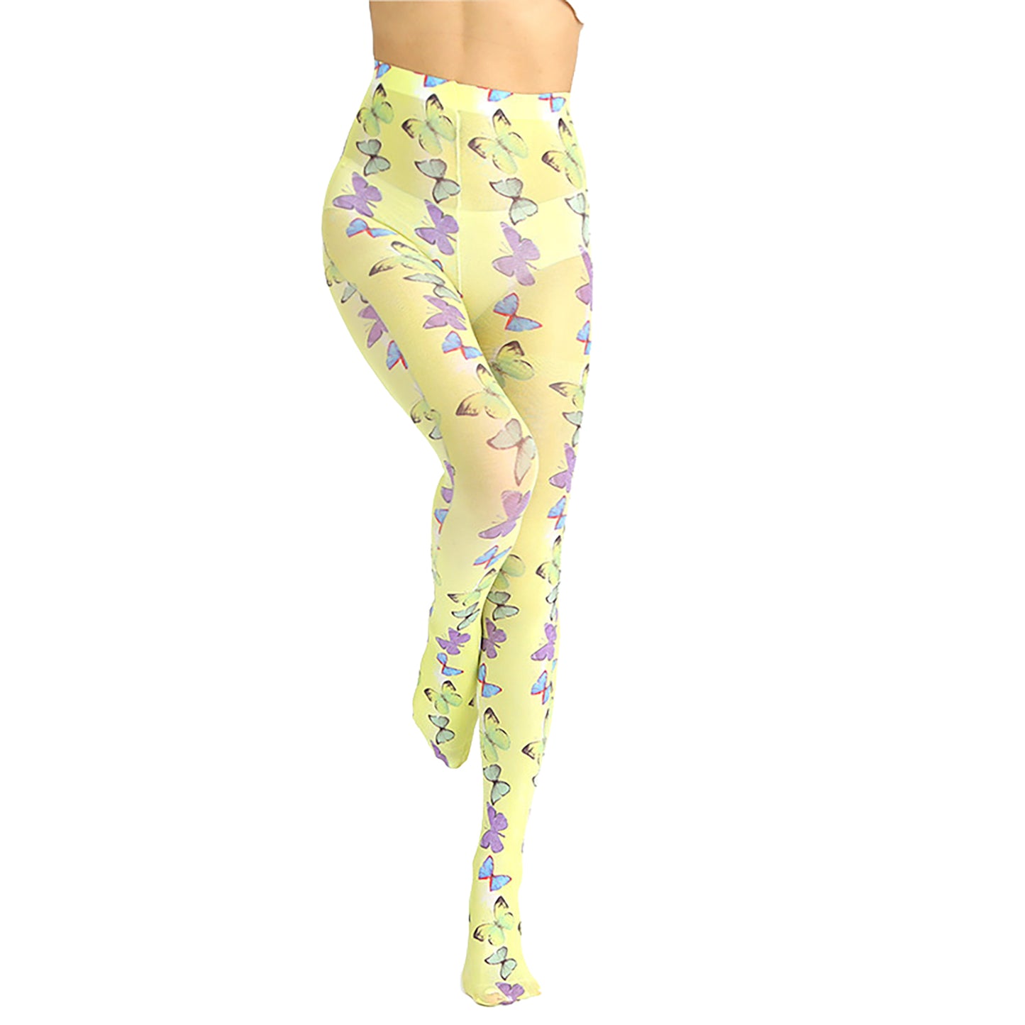 Yellow Butterfly Patterned Sheer Tights- Simply Joshimo