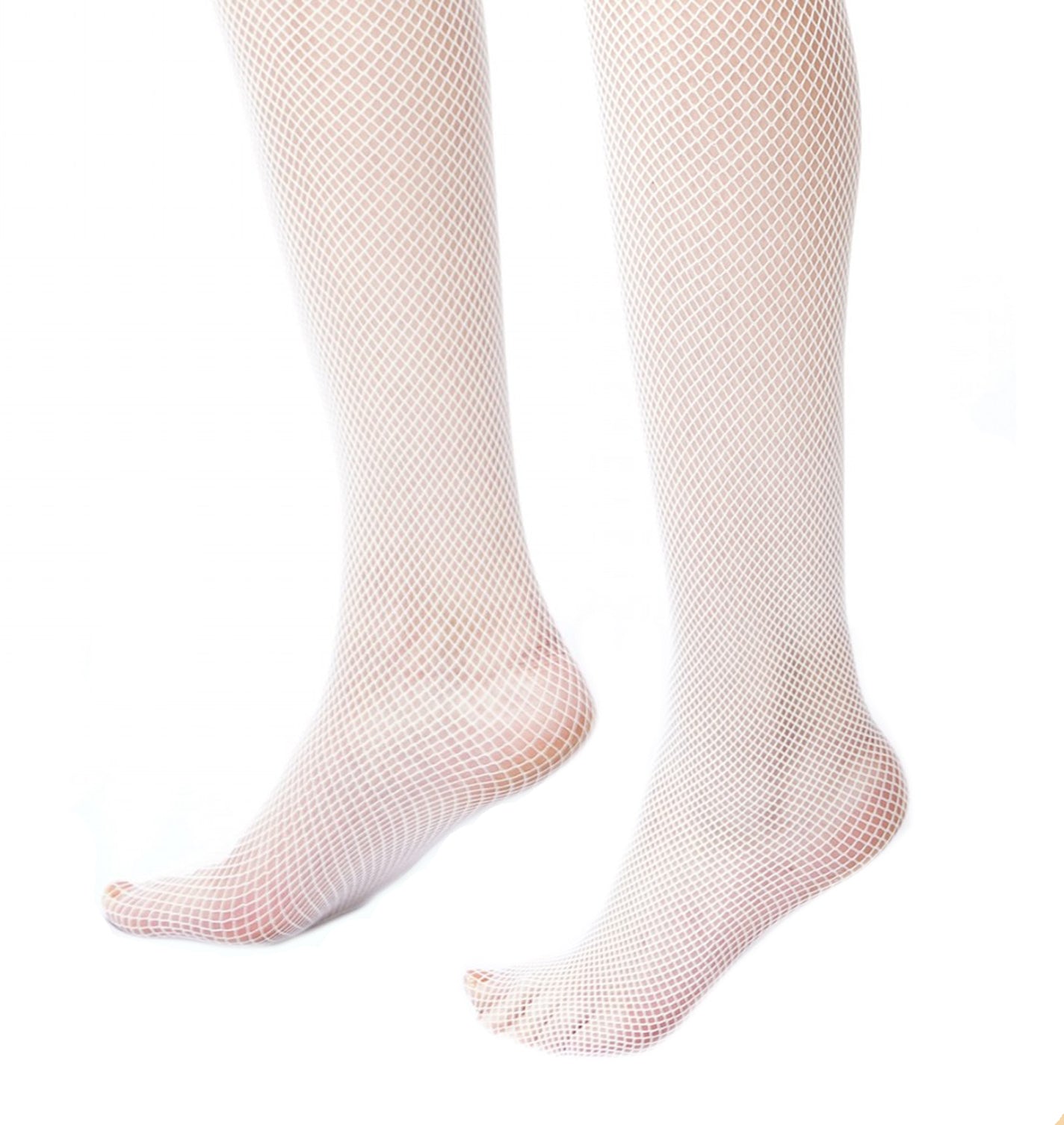 White Floral Lace Fishnet Stockings with reinforced toes