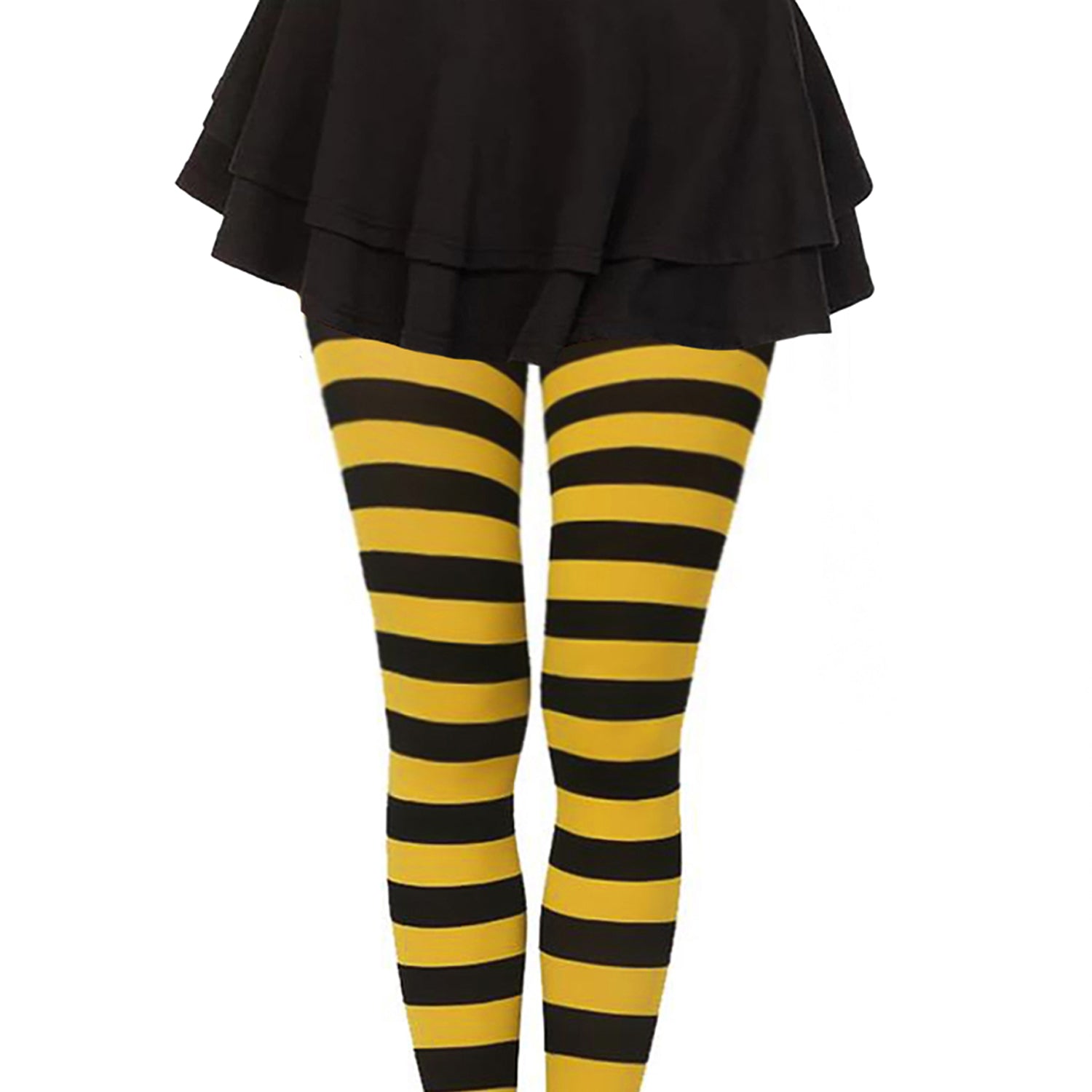 Yellow black horizontal striped hosiery
