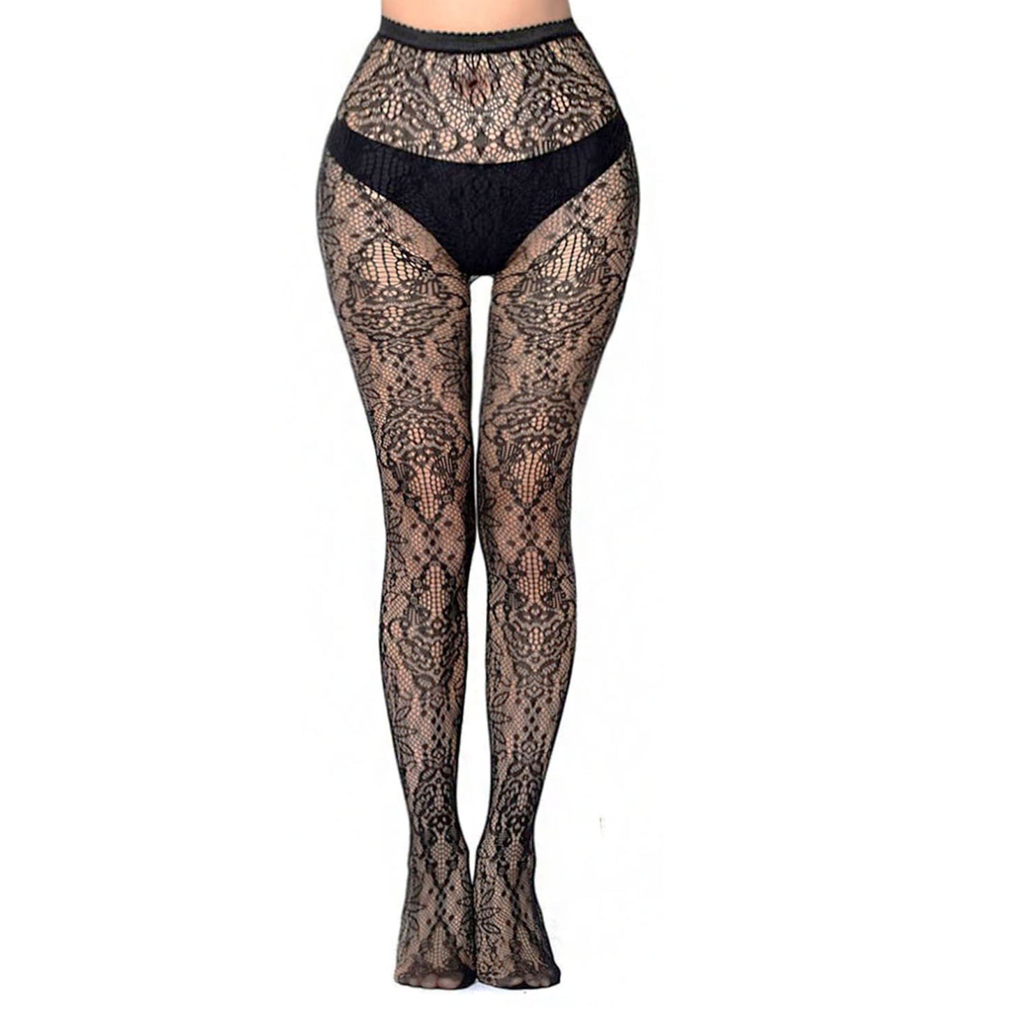 High waist geometric patterned fishnet tights for ladies