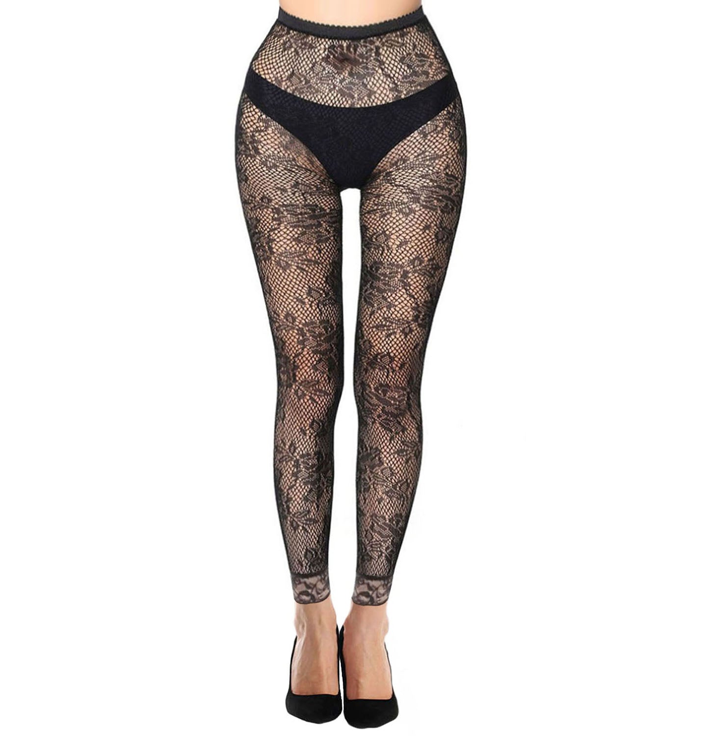 Simply Joshimo Rose Patterned Black Footless Fishnet Tights