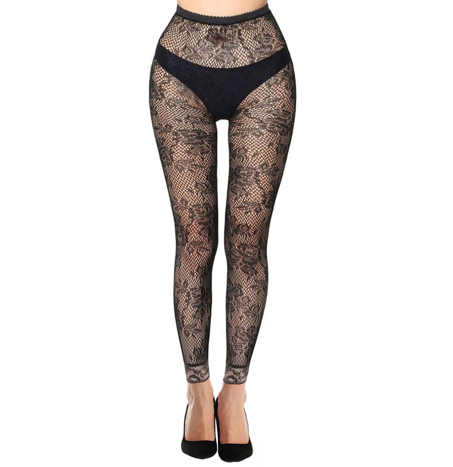 Womens Black Rose Pattern Footless Tights - Simply Joshimo