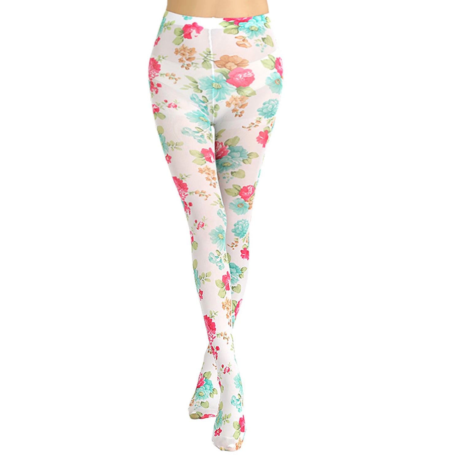 White Pink And Blue Floral Patterned Sheer Tights Simply Joshimo