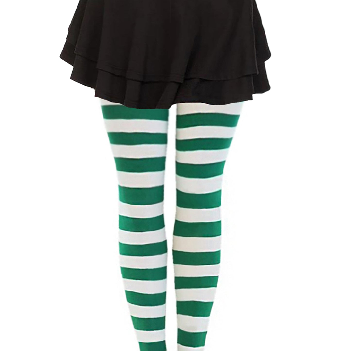 horizontal striped tights in green and white