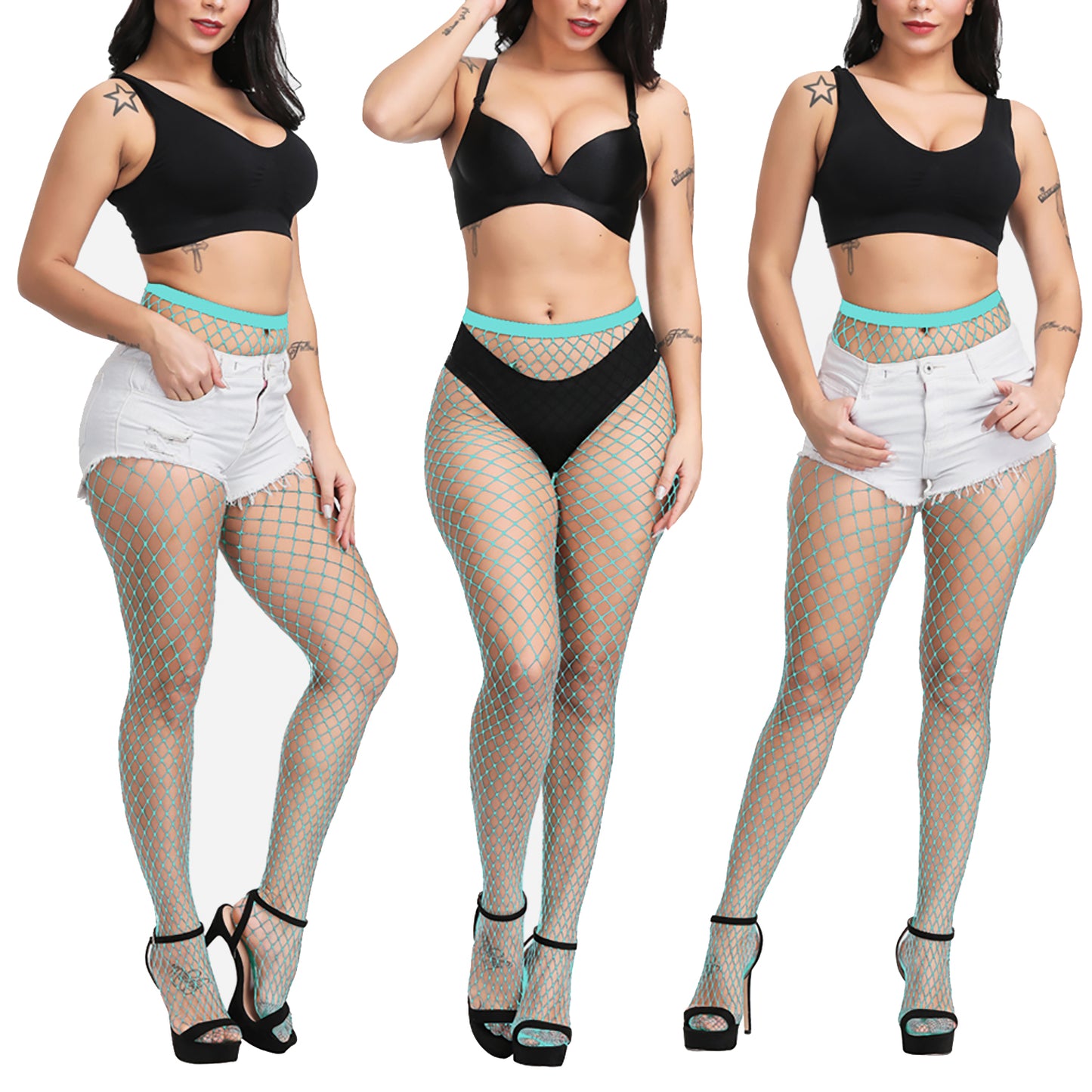 Womens Neon Turquoise Large Hole Festival Hosiery