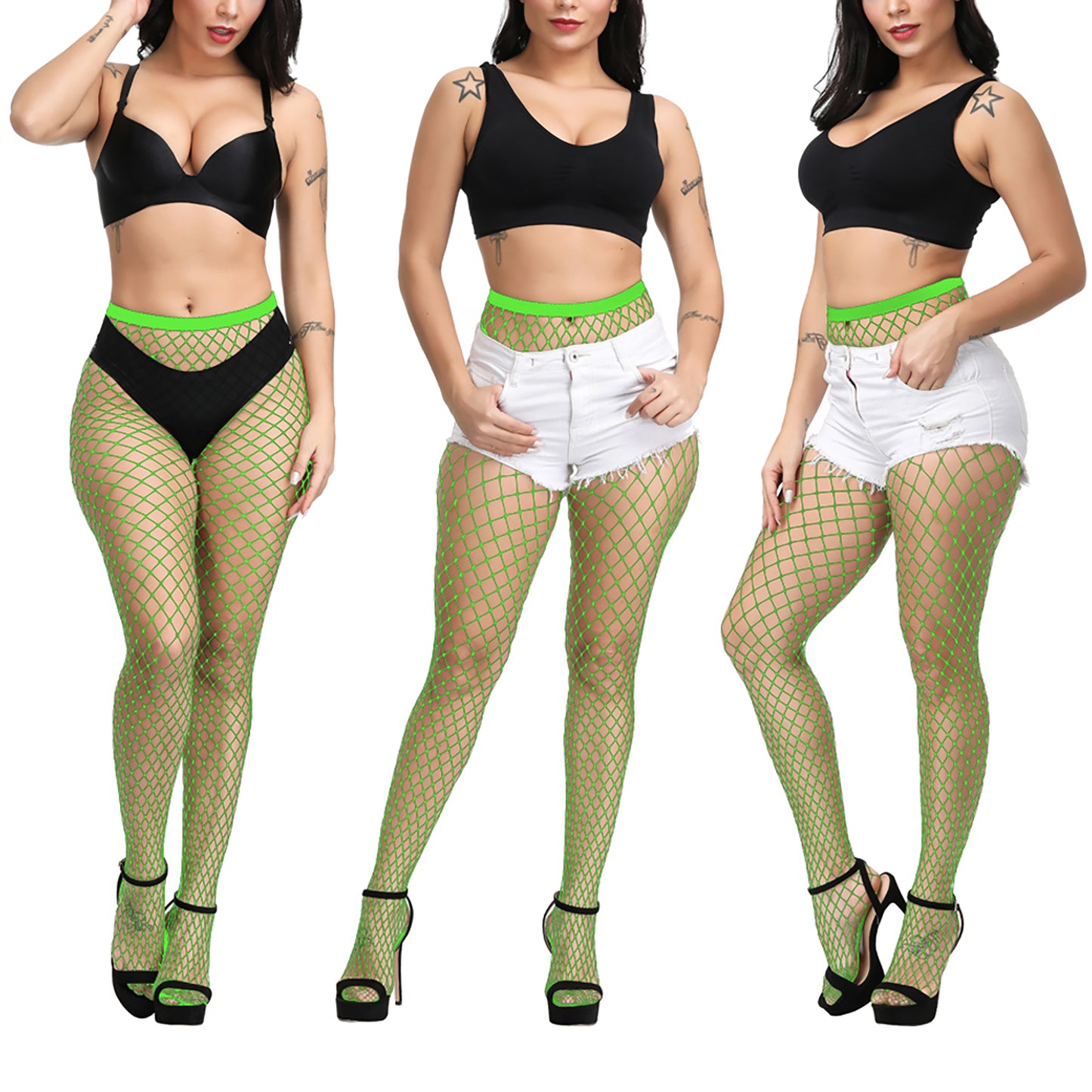 Ladies Neon Green Large Net Festival Hosiery