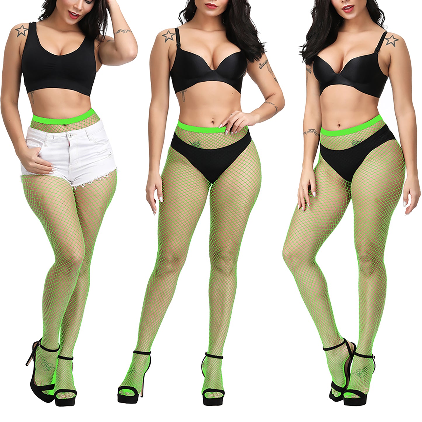 Womens Neon Green Fishnet Festival Tights