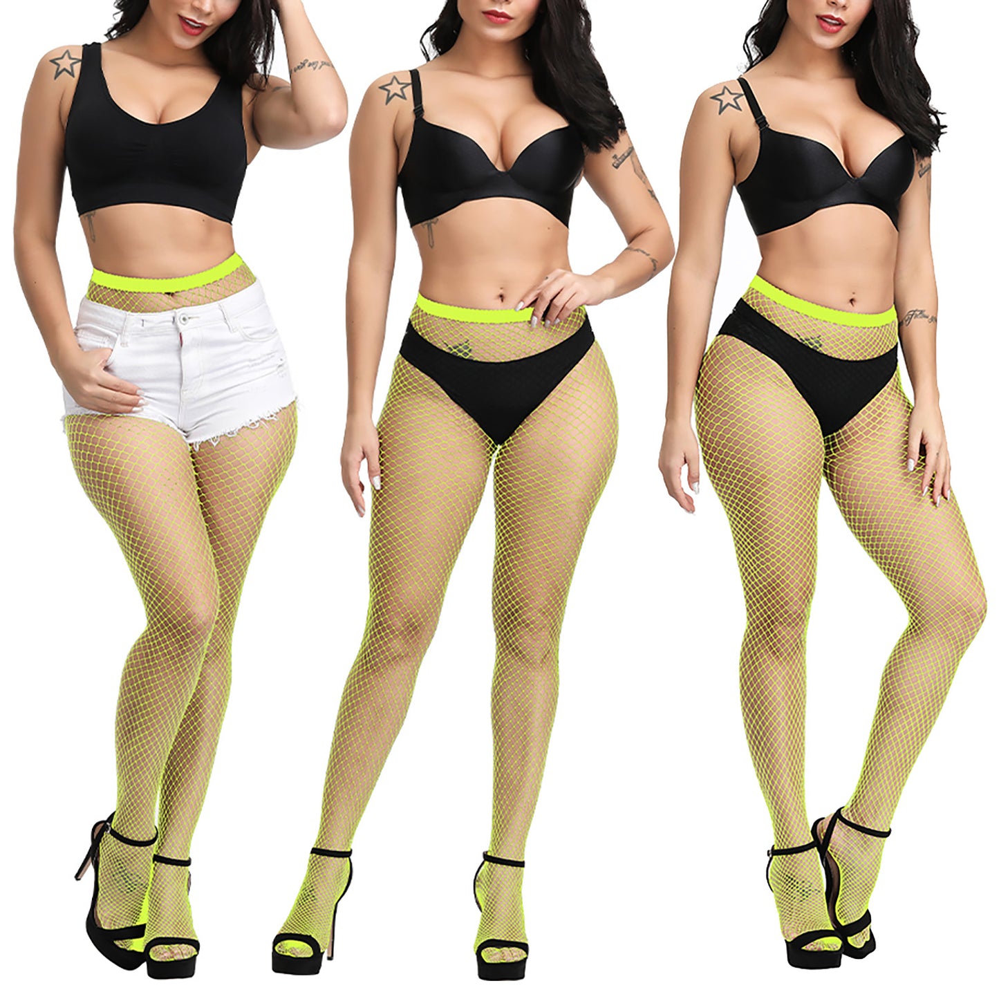 Womens Neon Yellow Large Hole Festival Hosiery