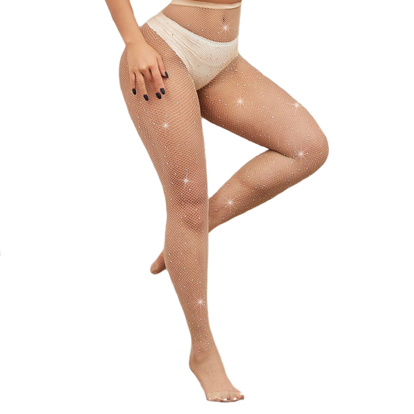 Beige Funky Fishnet Festival Tights With Crystals- Simply Joshimo