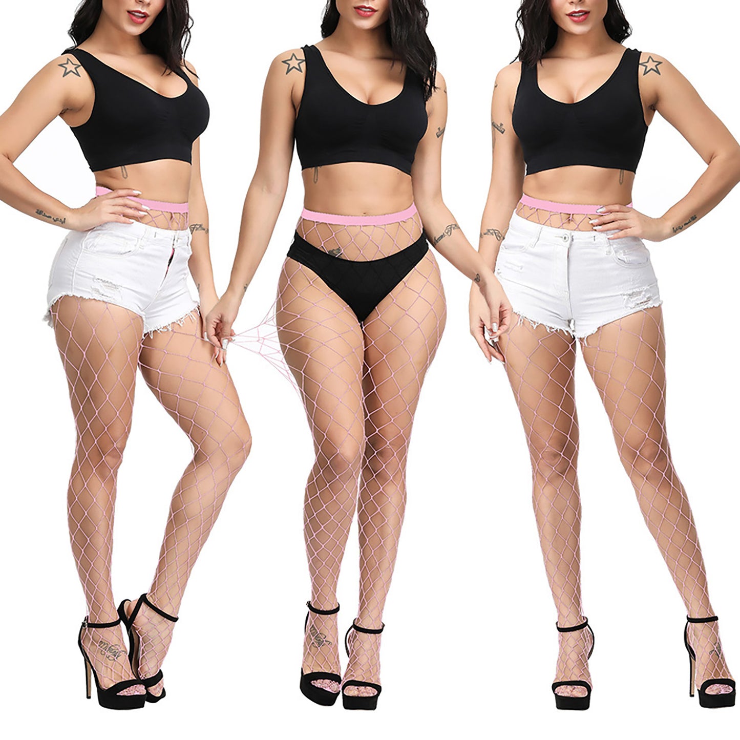 Whale net tights for women coloured pastel pink